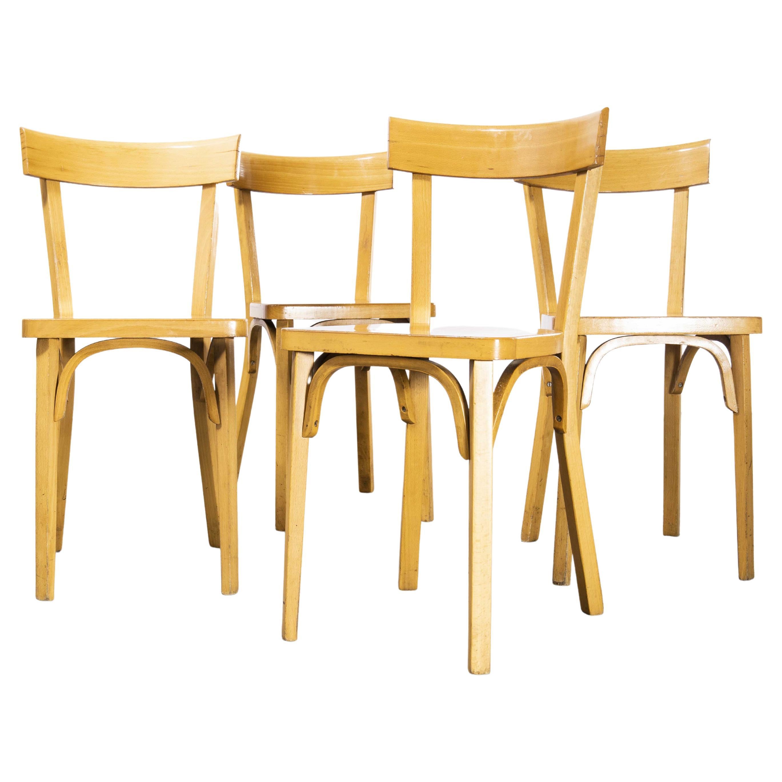 1950's French Baumann Blonde Slim Back Bentwood Dining Chairs, Set of Four For Sale