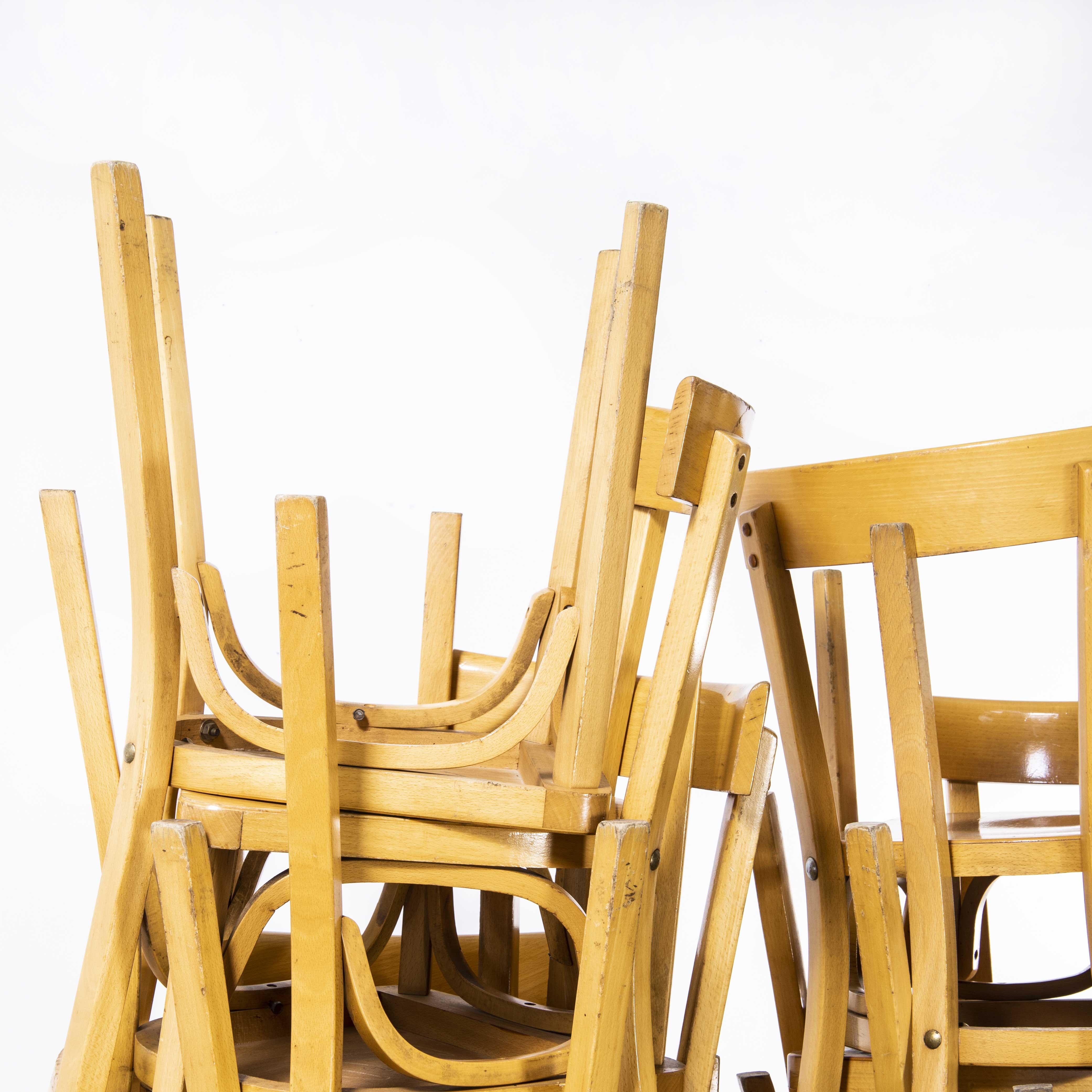 Mid-20th Century 1950’s French Baumann Blonde Slim Back Bentwood Dining Chairs, Set of Six For Sale