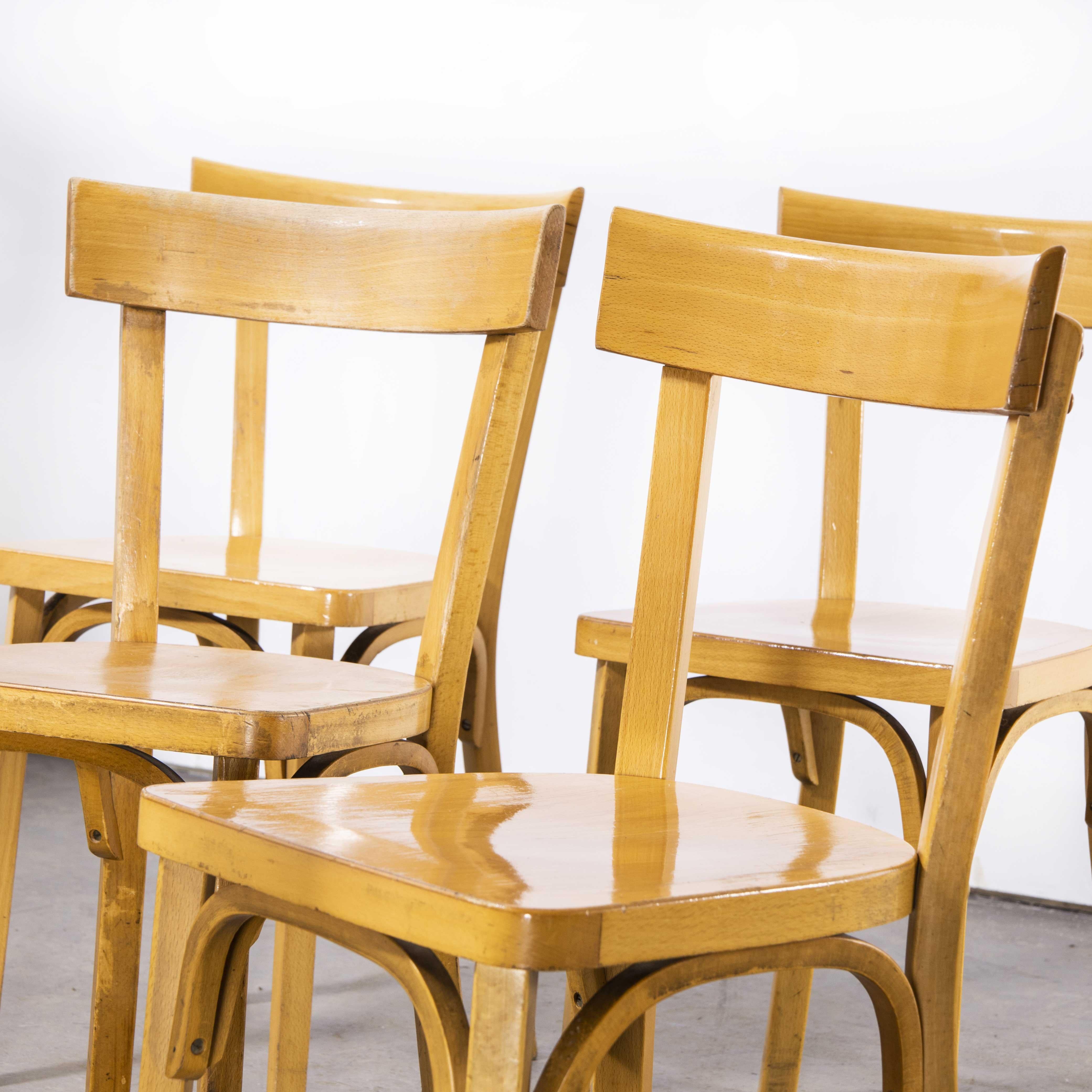 1950’s French Baumann Blonde Slim Back Bentwood Dining Chairs, Set of Six For Sale 2