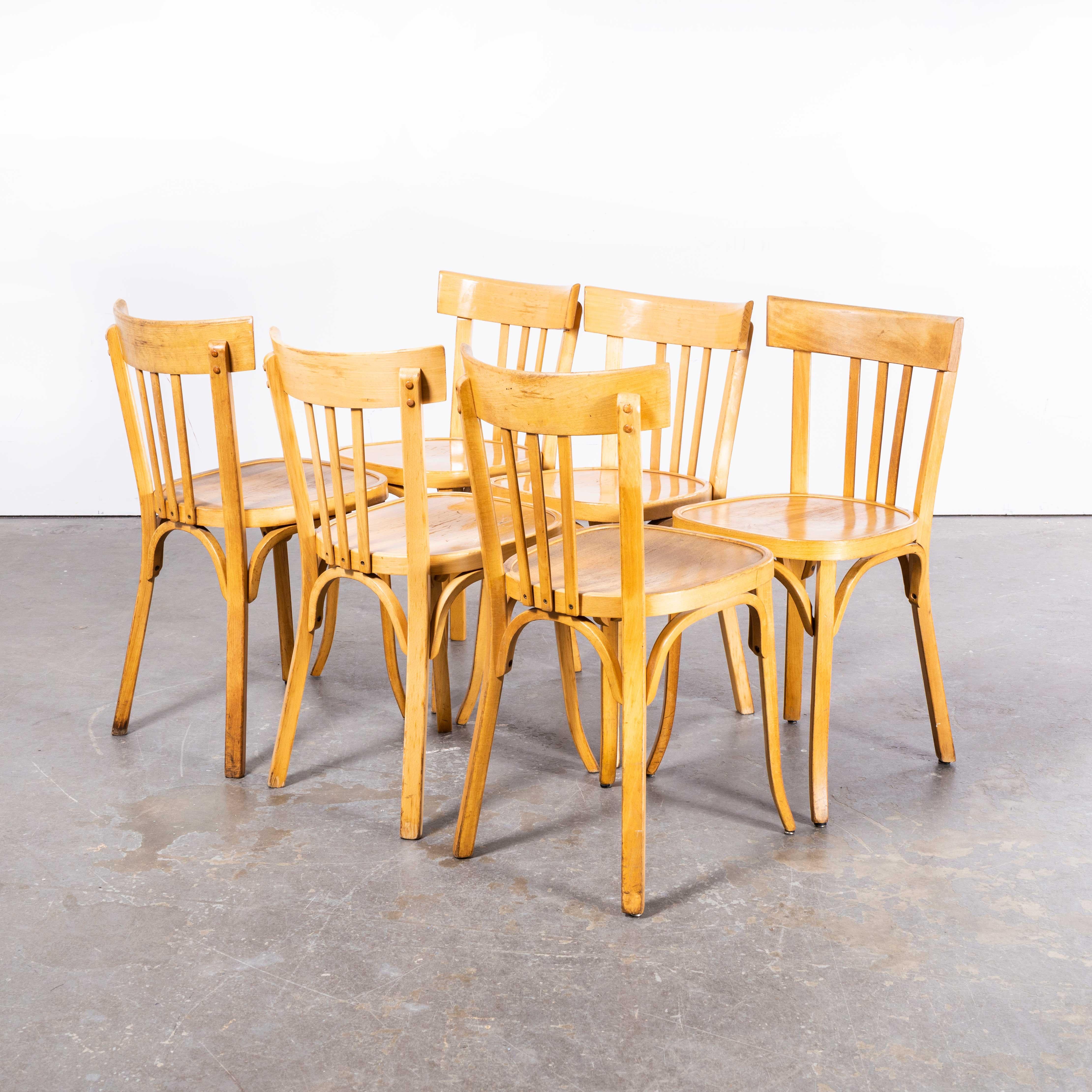 1950s French Baumann Blonde Tri Back Bentwood Dining Chairs, Set of Six For Sale 7