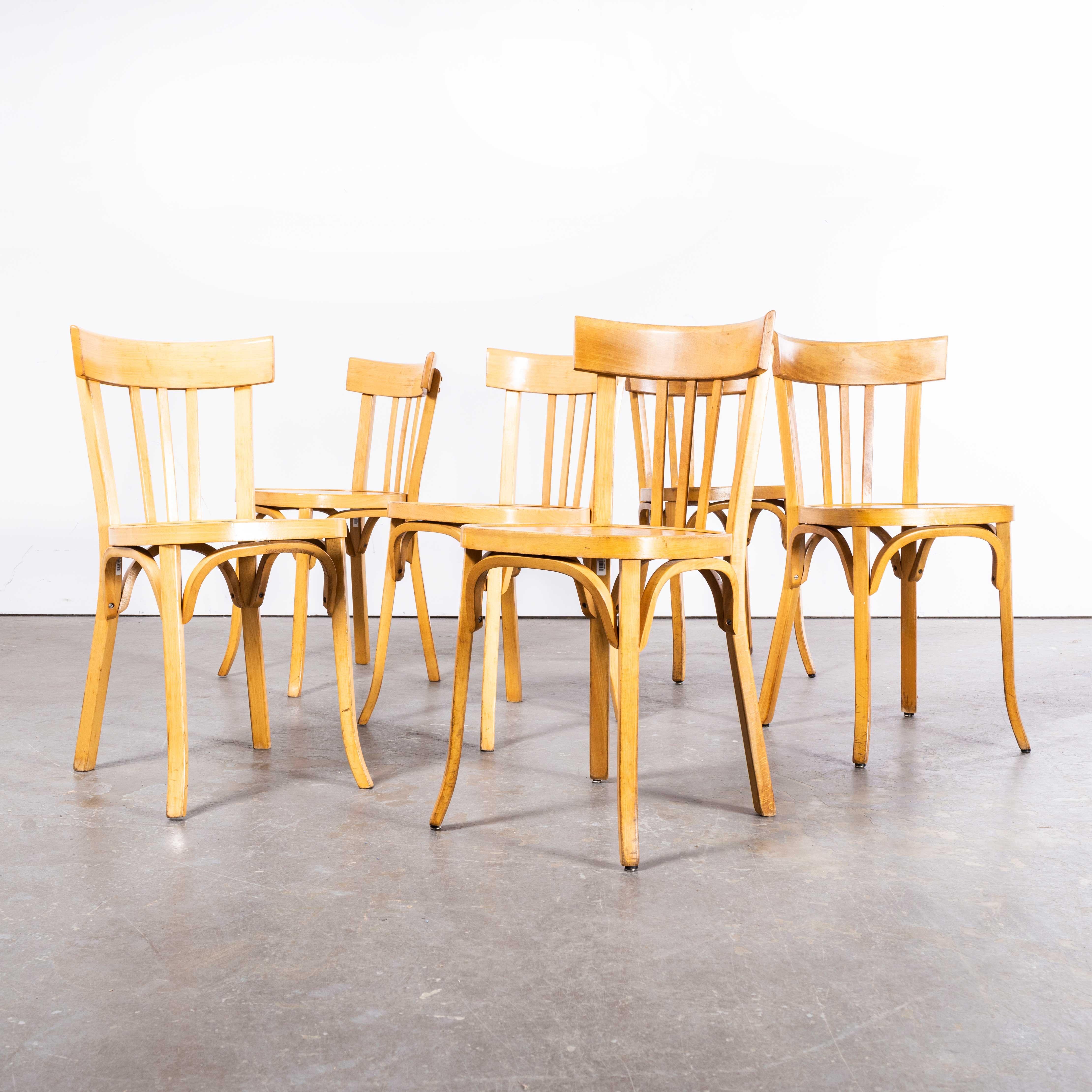 1950s French Baumann Blonde Tri Back Bentwood Dining Chairs, Set of Six In Good Condition For Sale In Hook, Hampshire