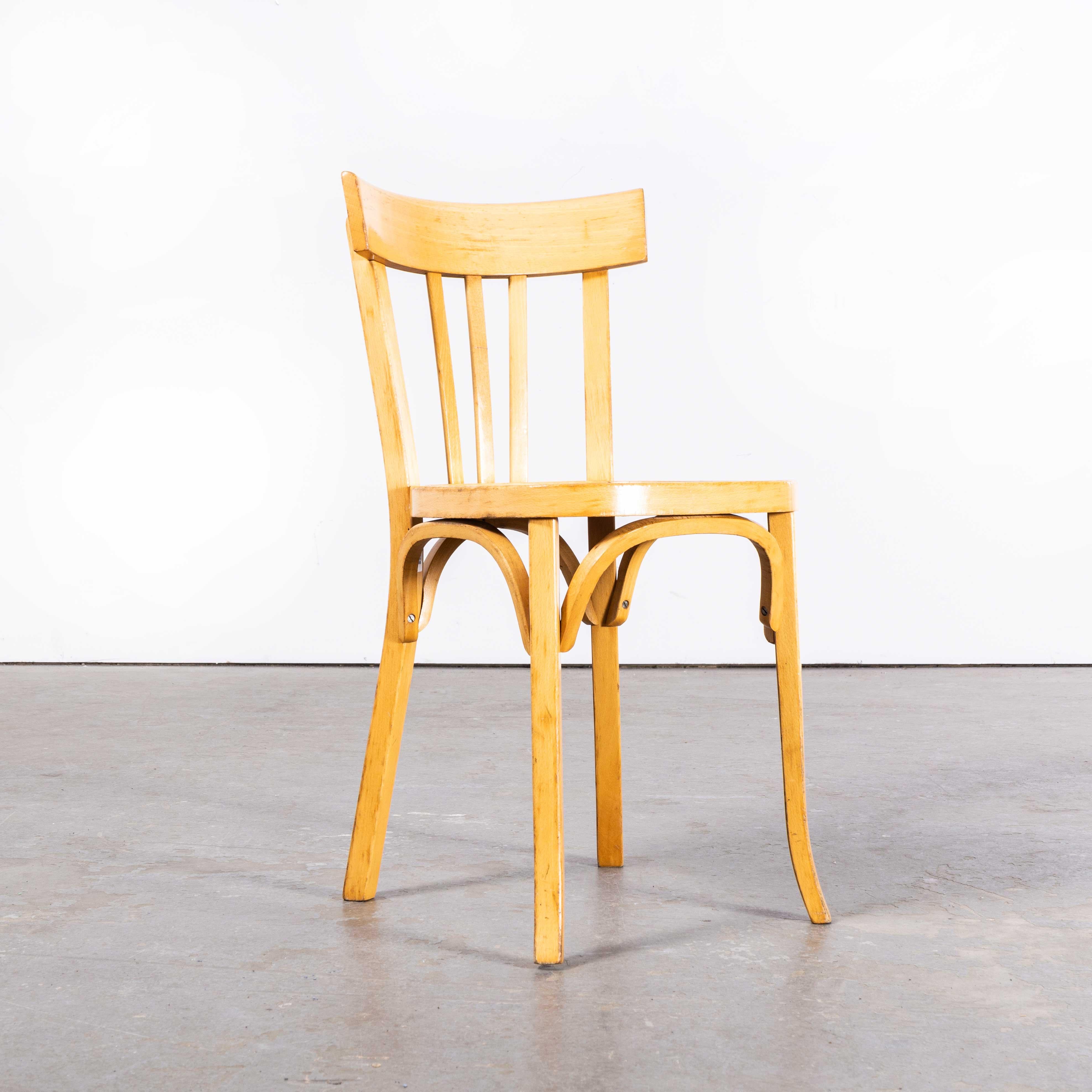 Mid-20th Century 1950s French Baumann Blonde Tri Back Bentwood Dining Chairs, Set of Six For Sale