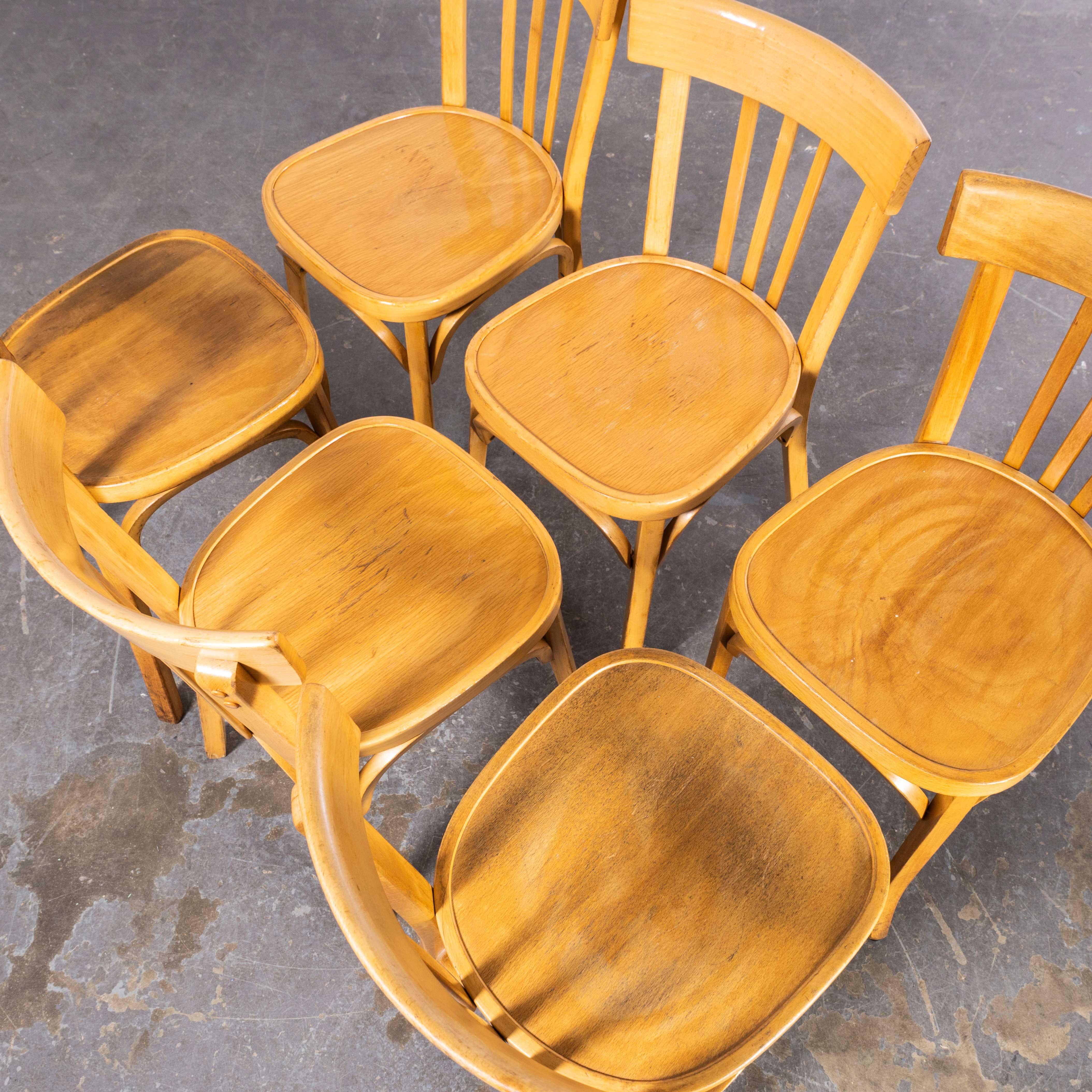 1950s French Baumann Blonde Tri Back Bentwood Dining Chairs, Set of Six For Sale 3