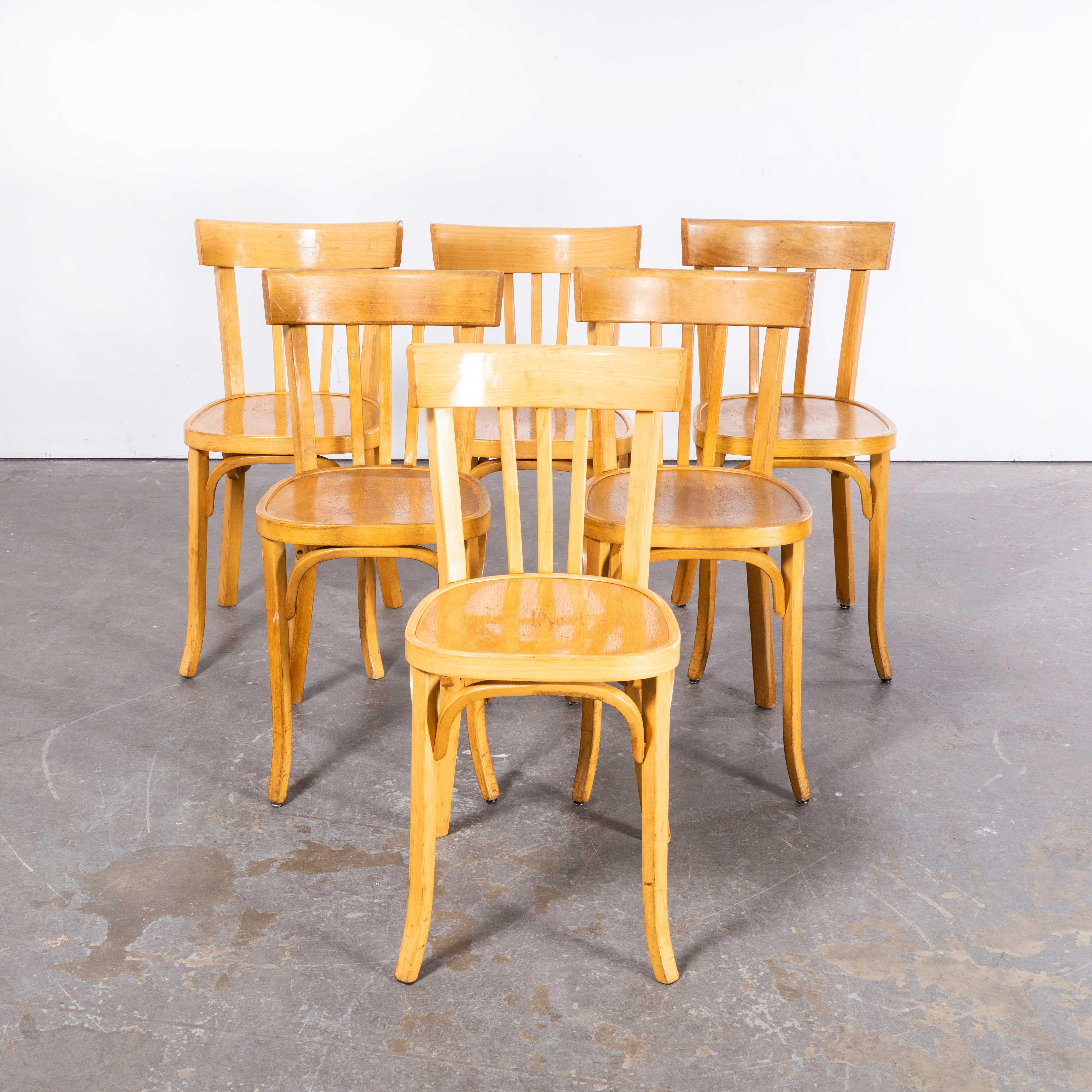 1950s French Baumann Blonde Tri Back Bentwood Dining Chairs, Set of Six For Sale 5