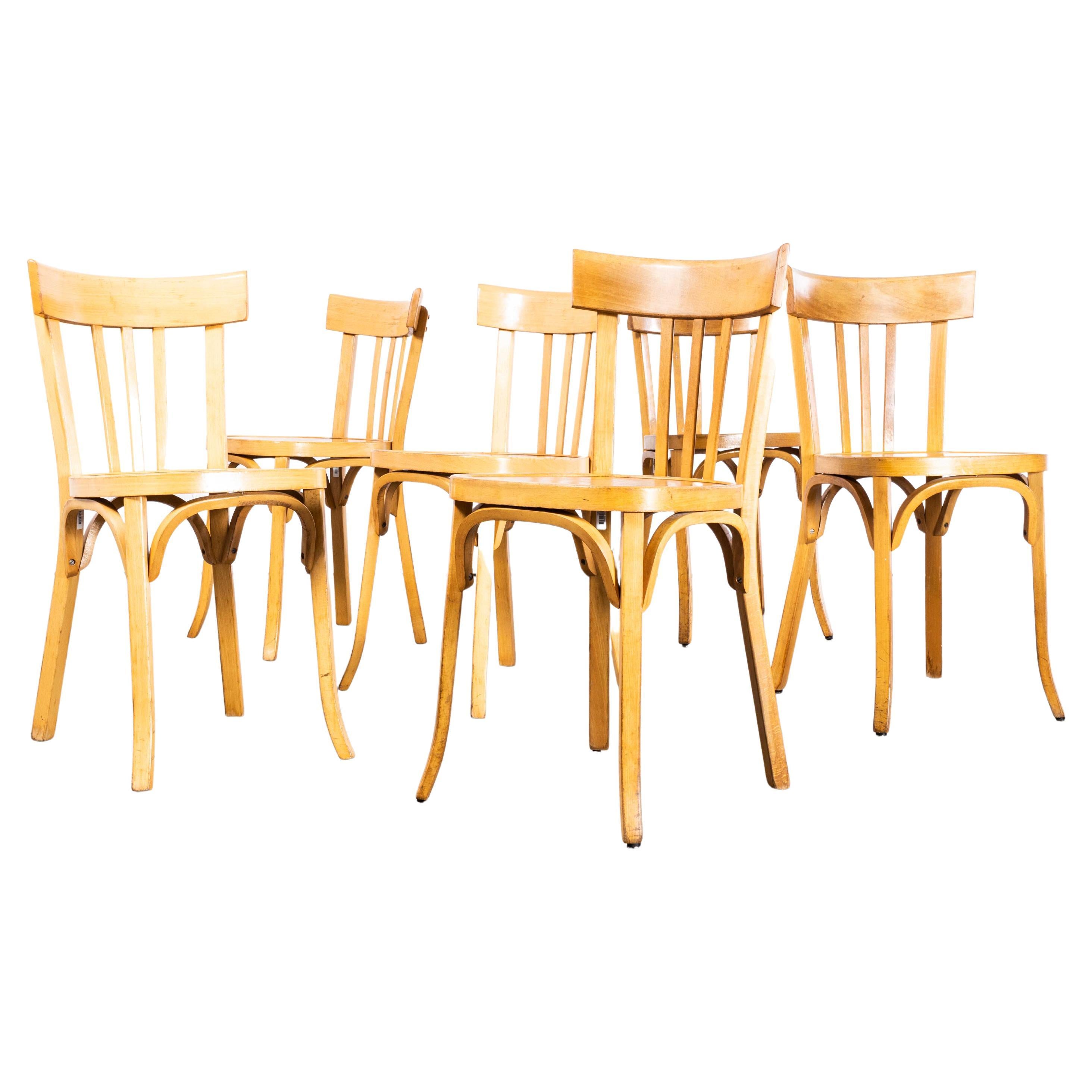 1950s French Baumann Blonde Tri Back Bentwood Dining Chairs, Set of Six For Sale