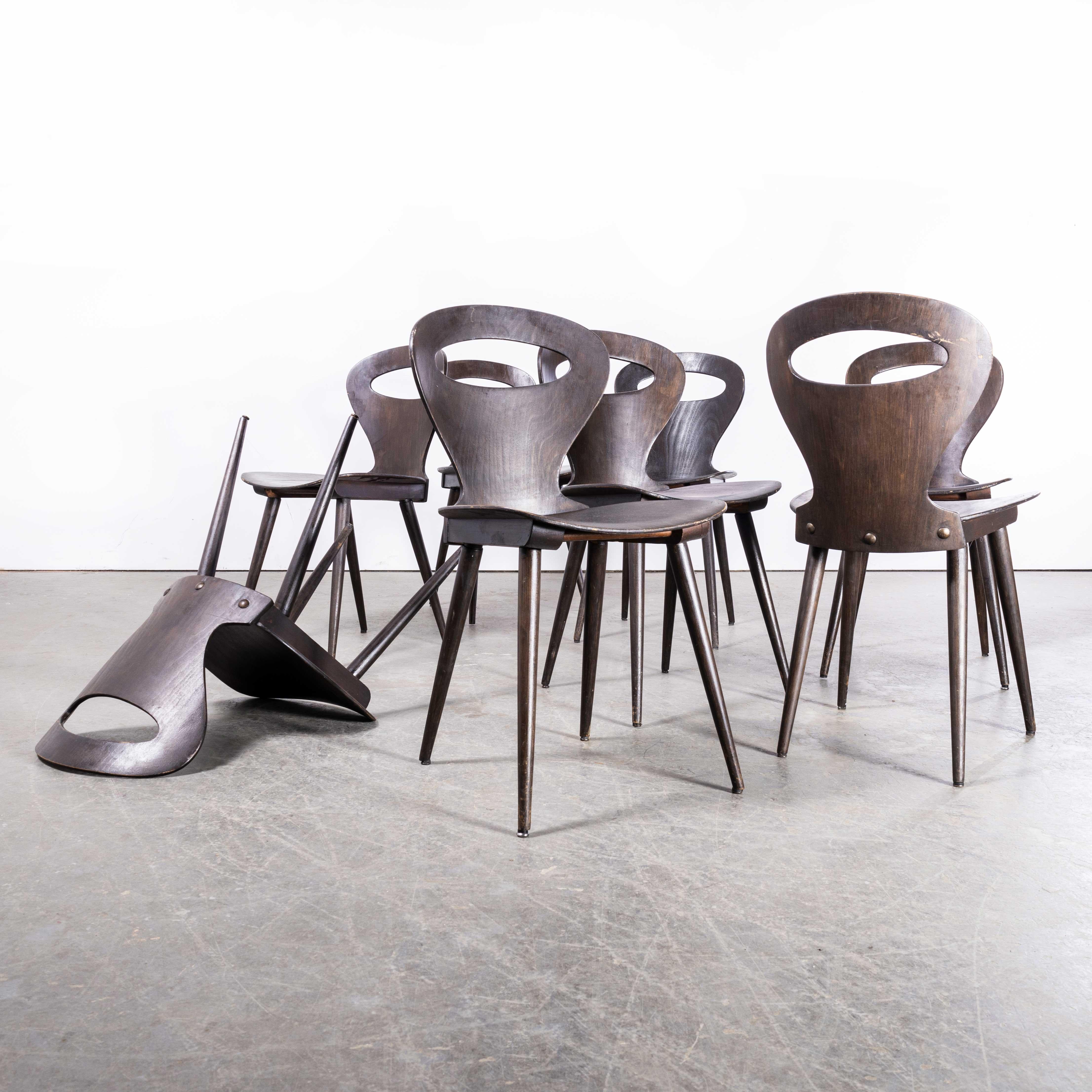 1950's French Baumann Dark Walnut Fourmi Dining Chair - Set Of Eight In Good Condition In Hook, Hampshire