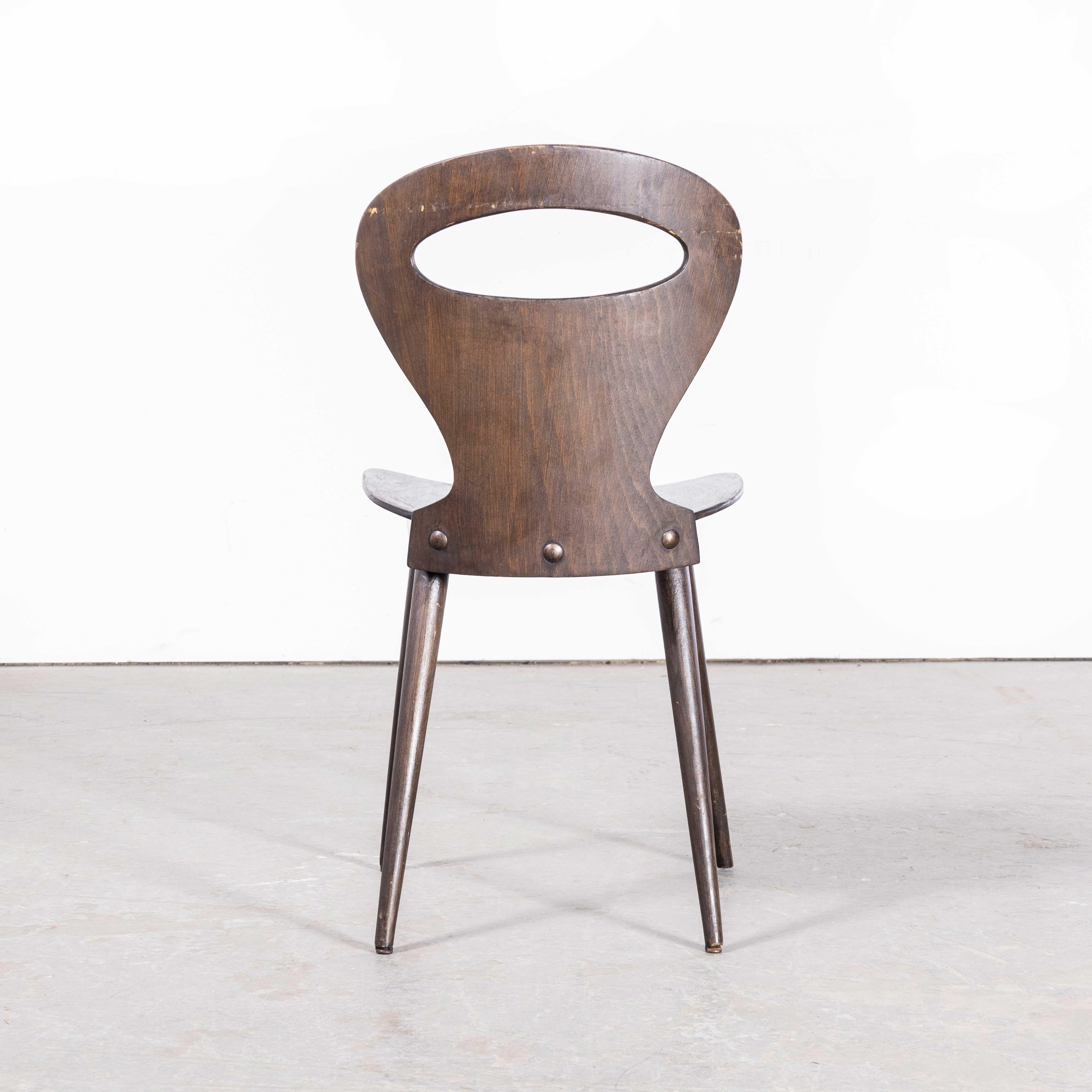Beech 1950's French Baumann Dark Walnut Fourmi Dining Chair - Set Of Eight