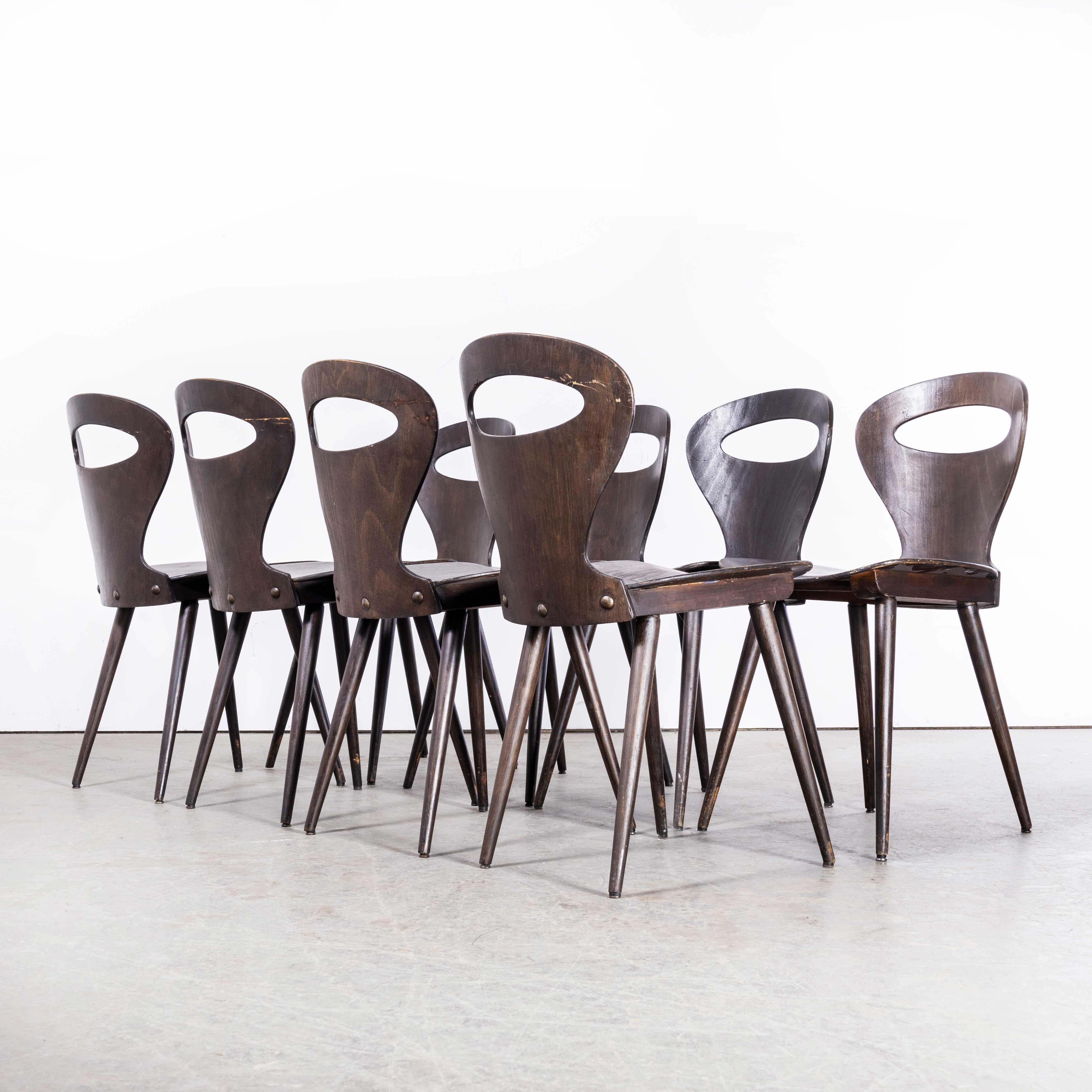 1950's French Baumann Dark Walnut Fourmi Dining Chair - Set Of Eight 4