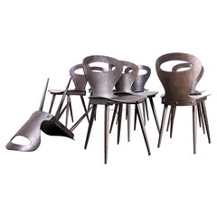Vintage 1950's French Baumann Dark Walnut Fourmi Dining Chair - Set Of Eight