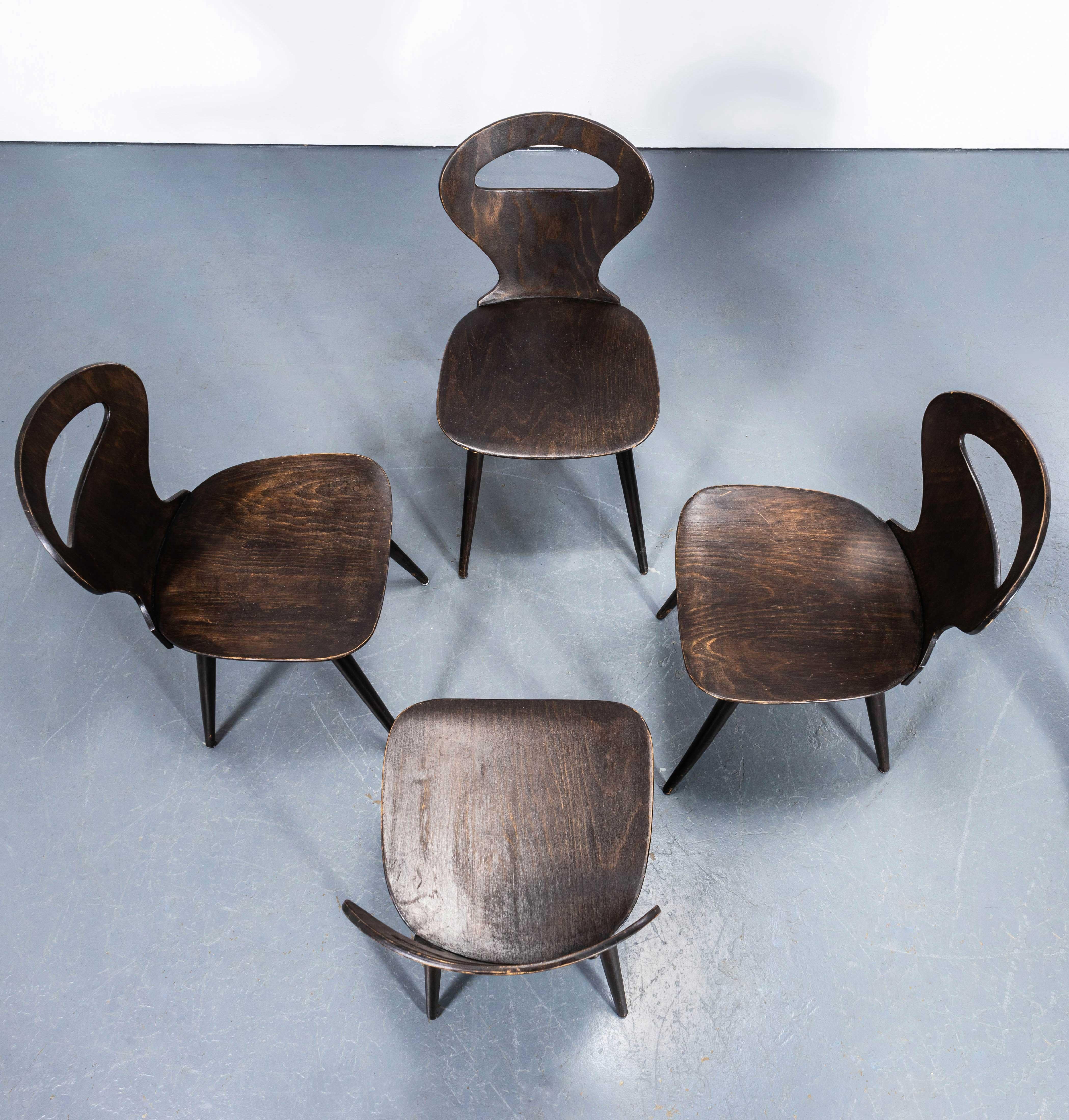 1950's French Baumann Dark Walnut Fourmi Dining Chair - Set Of Four In Good Condition In Hook, Hampshire