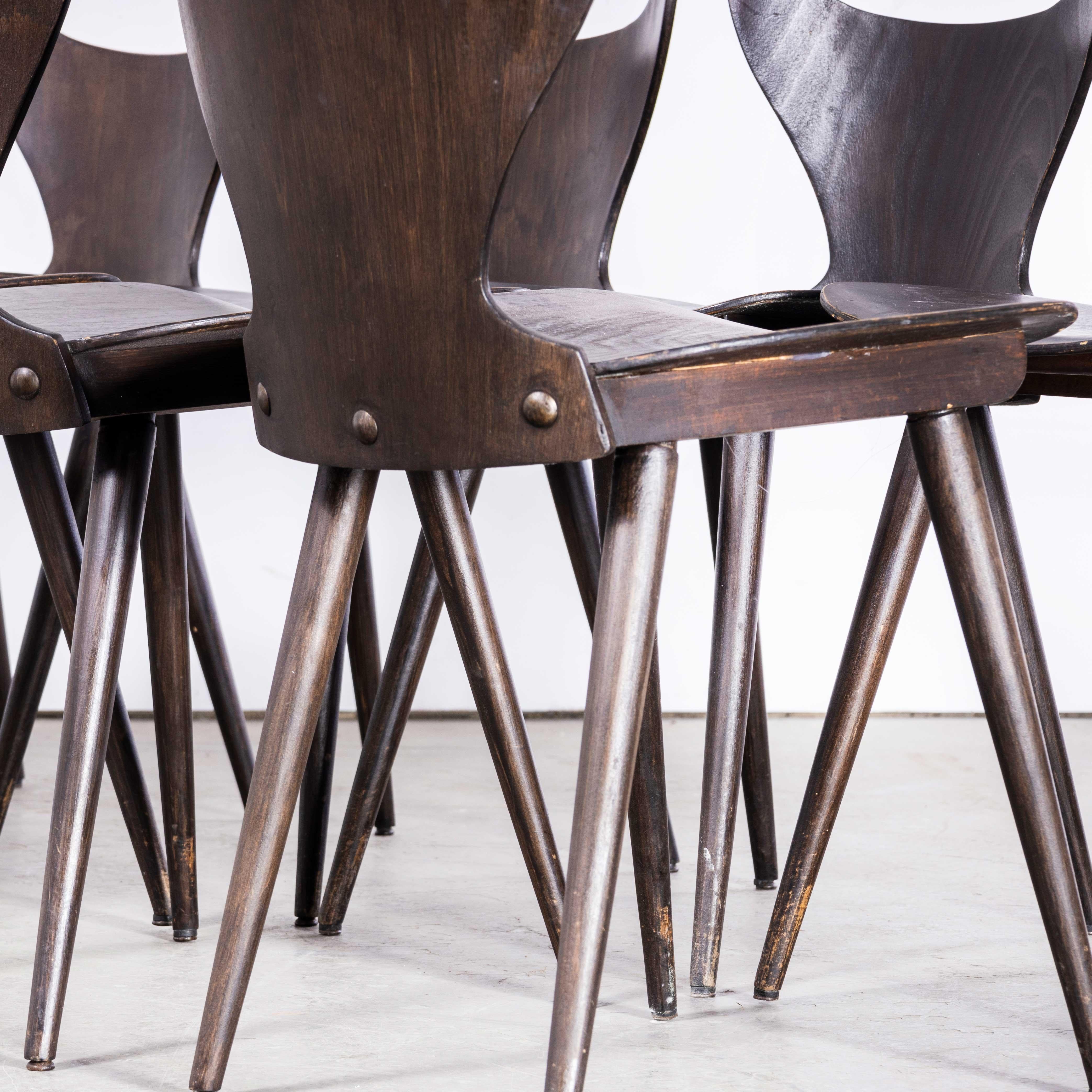 1950's French Baumann Dark Walnut Fourmi Dining Chair - Set Of Six For Sale 9