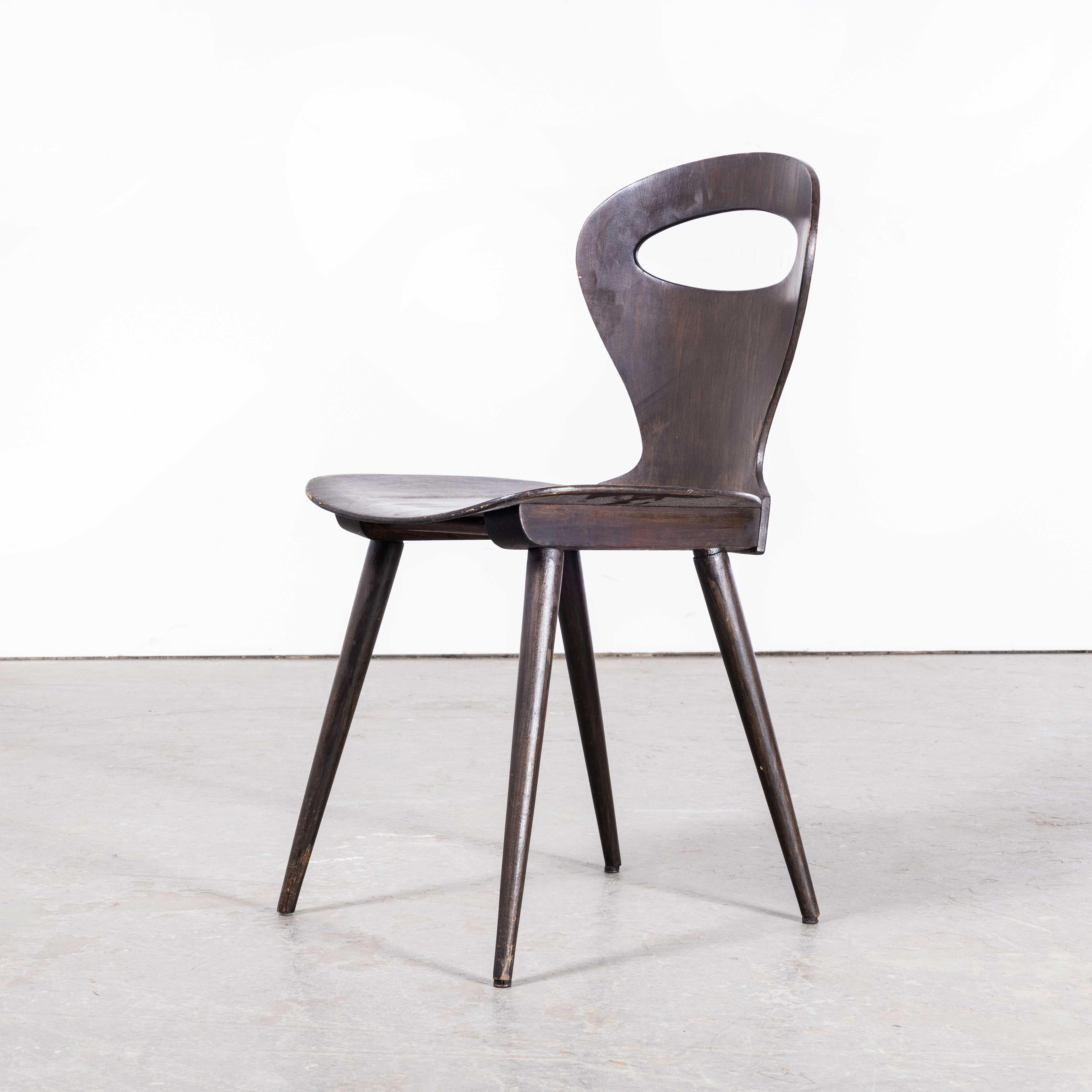 1950's French Baumann Dark Walnut Fourmi Dining Chair - Set Of Six For Sale 11