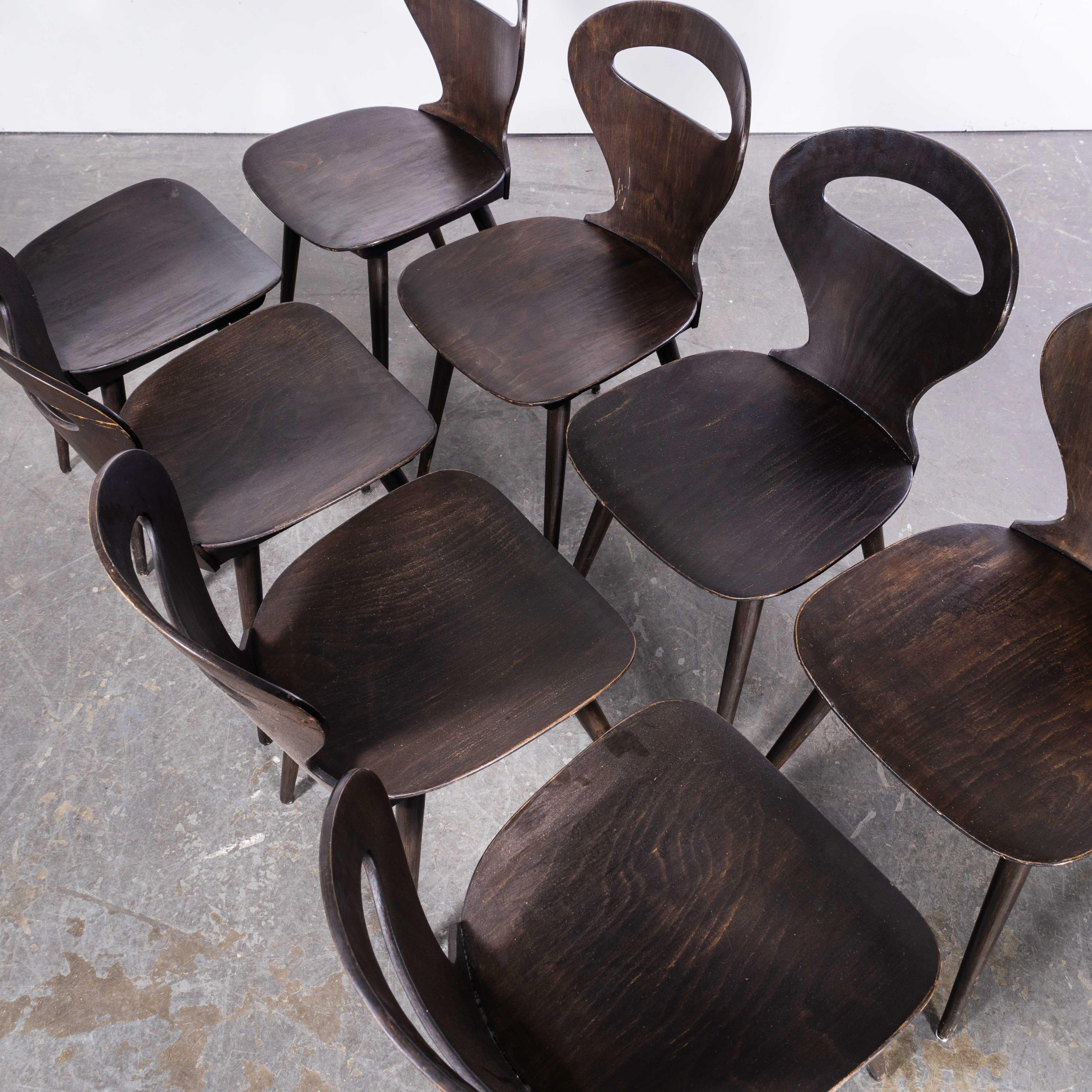 1950's French Baumann Dark Walnut Fourmi Dining Chair - Set Of Six For Sale 12