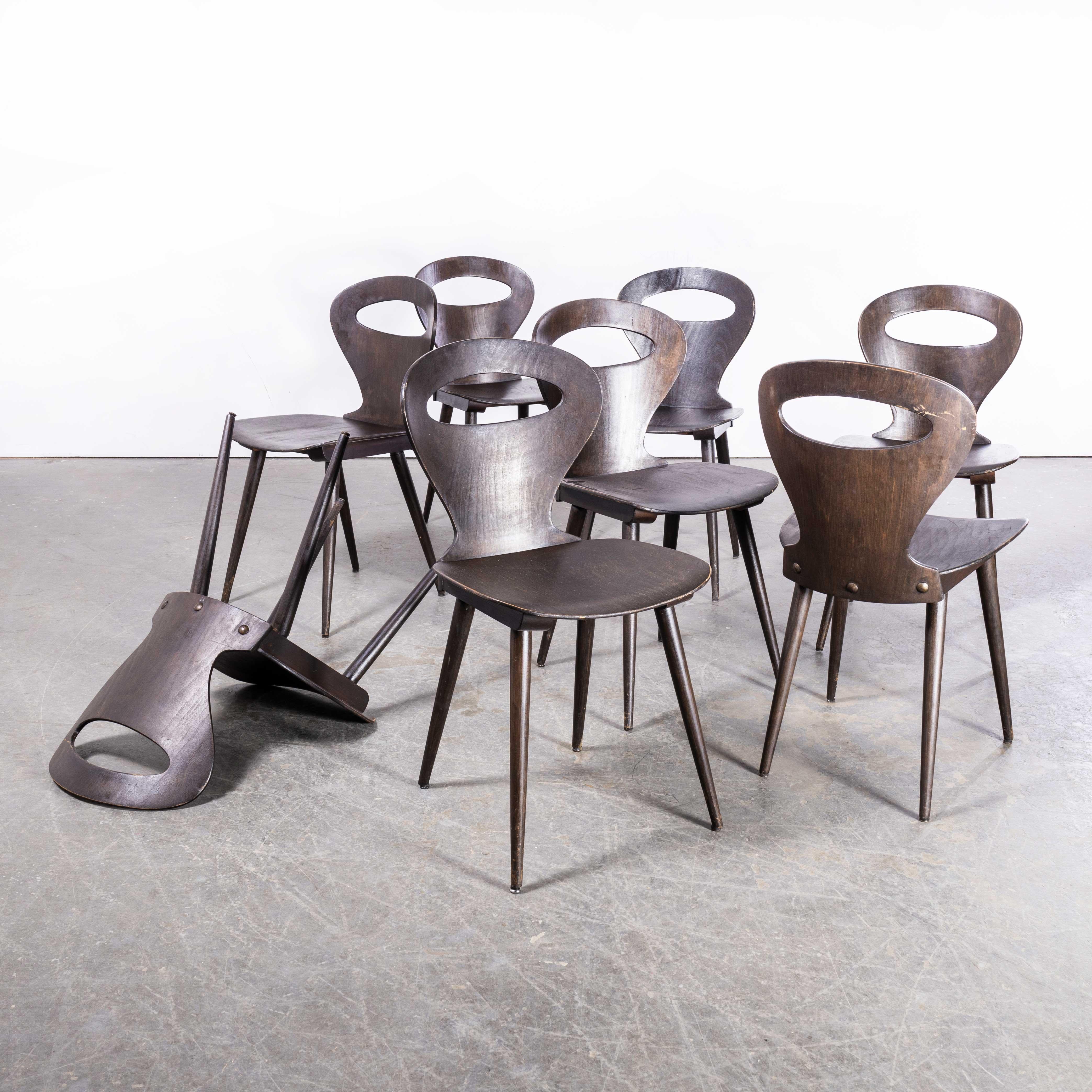 1950's French Baumann Dark Walnut Fourmi Dining Chair - Set Of Six For Sale 13