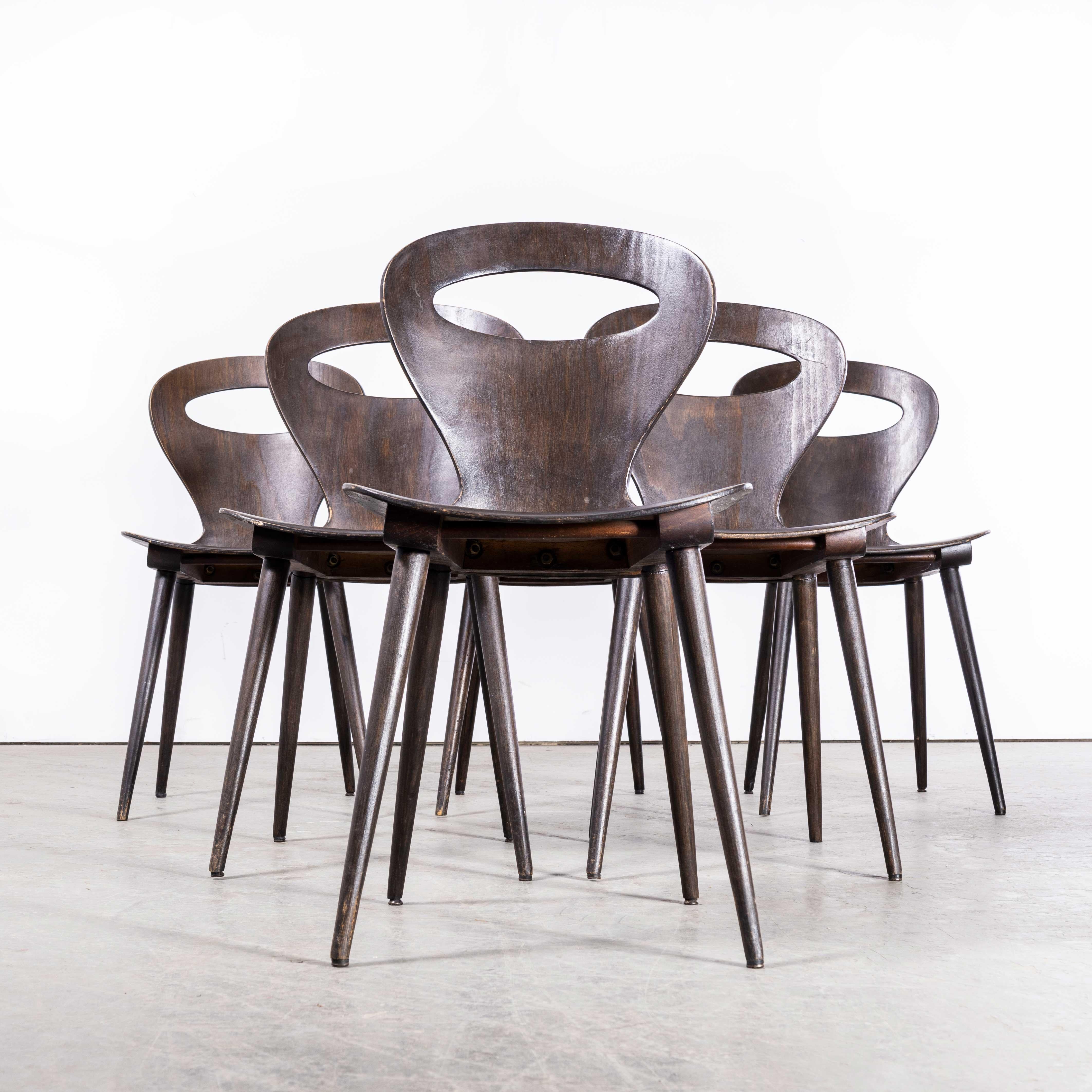 Mid-20th Century 1950's French Baumann Dark Walnut Fourmi Dining Chair - Set Of Six For Sale