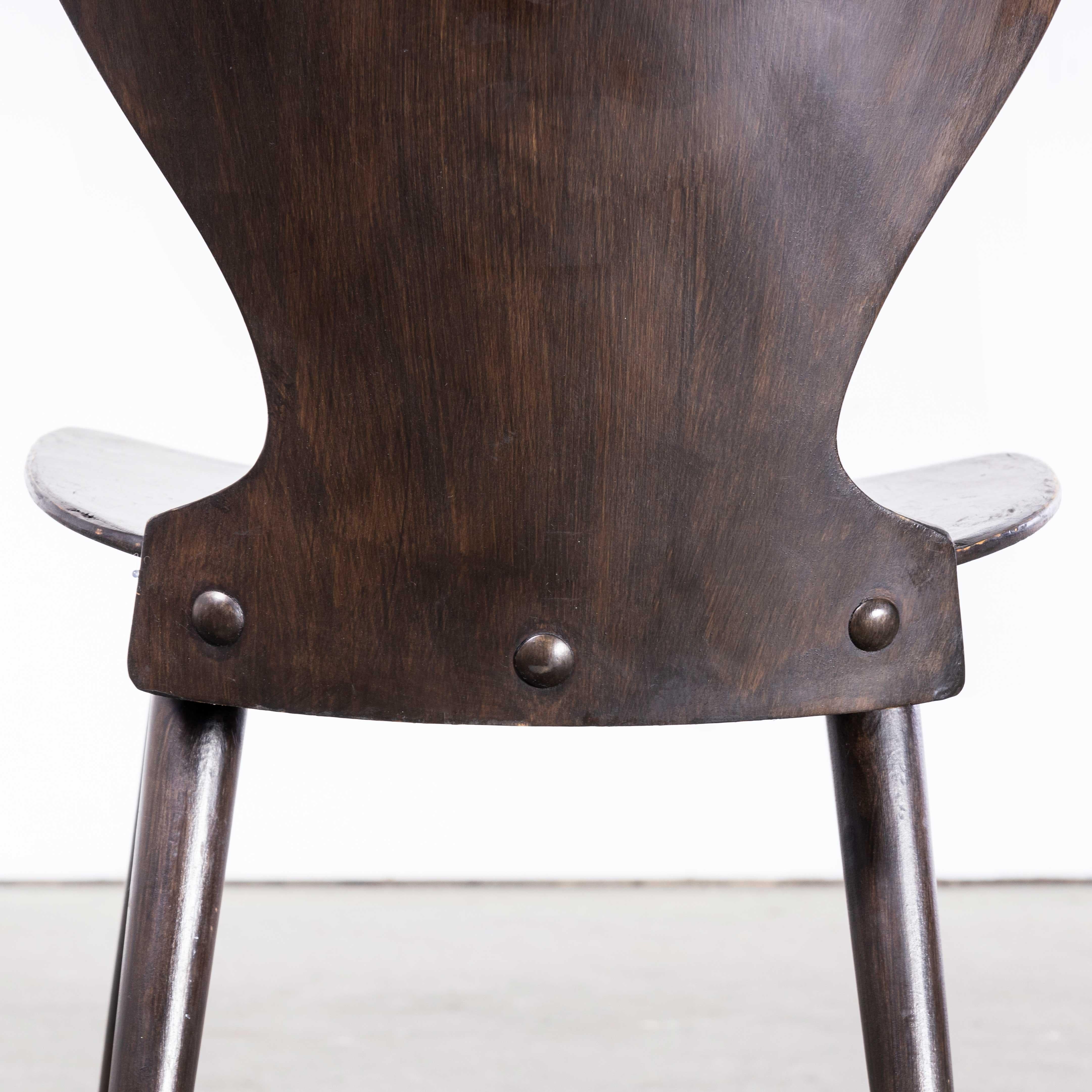 1950's French Baumann Dark Walnut Fourmi Dining Chair - Set Of Six For Sale 3