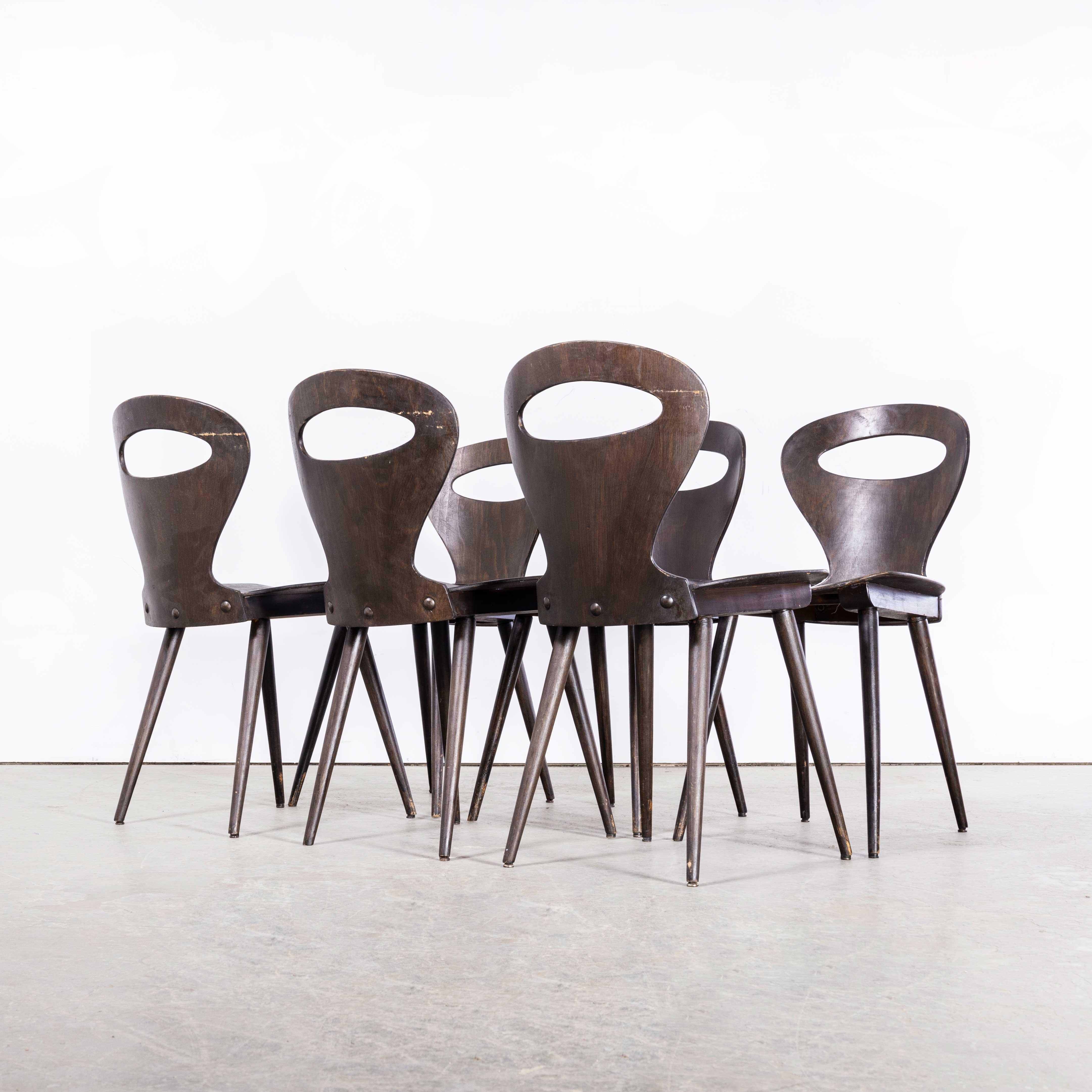 1950's French Baumann Dark Walnut Fourmi Dining Chair - Set Of Six For Sale 4