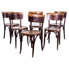 1950s French Baumann Faded Mahogany Bentwood Dining Chairs, Set of Six