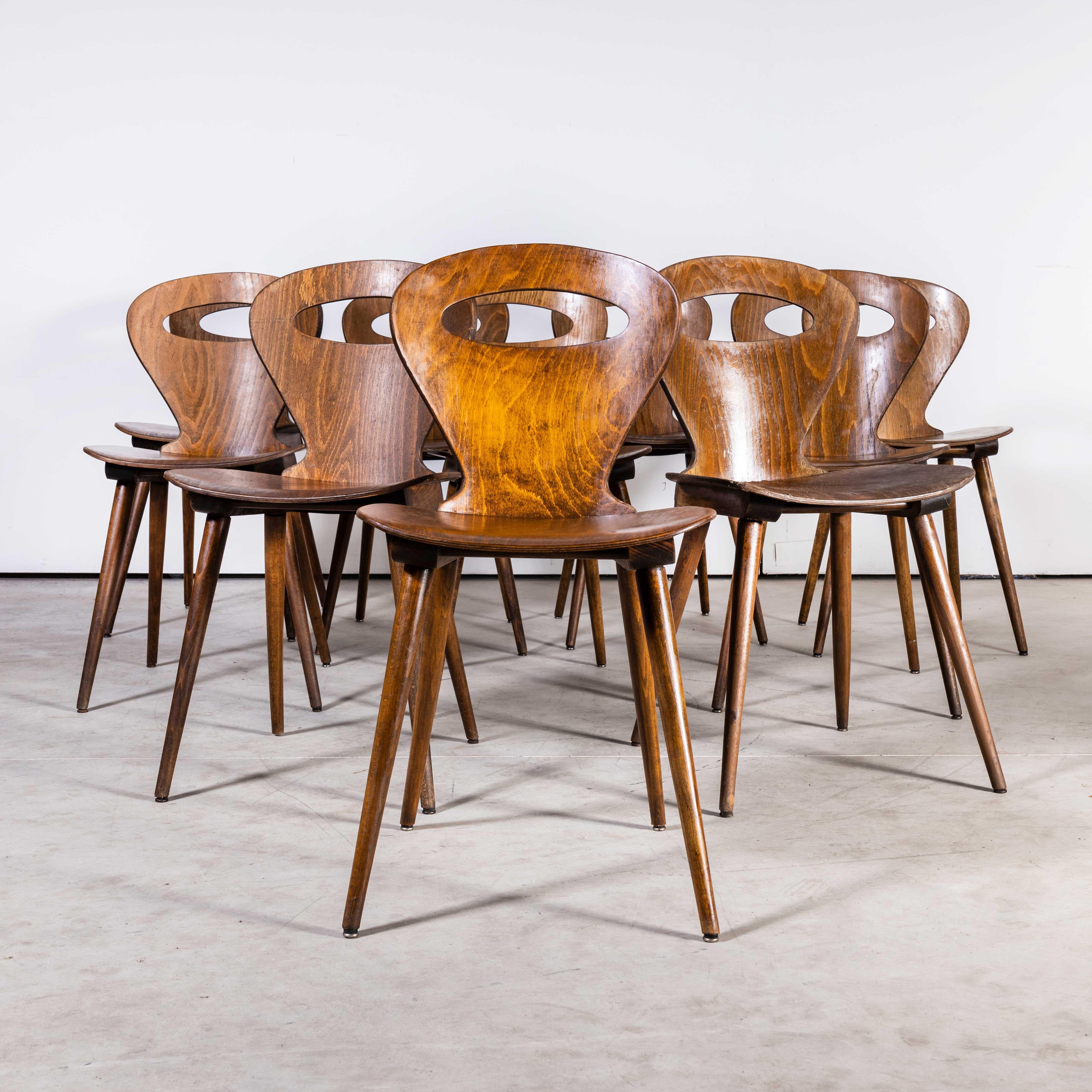 Chaise de salle à manger Baumann Fourmi des années 1950 - Lot de dix
Chaise à manger française Baumann Fourmi des années 1950 - Lot de dix. Baumann est un producteur français un peu à l'écart des radars, qui commence tout juste à s'imposer sur le