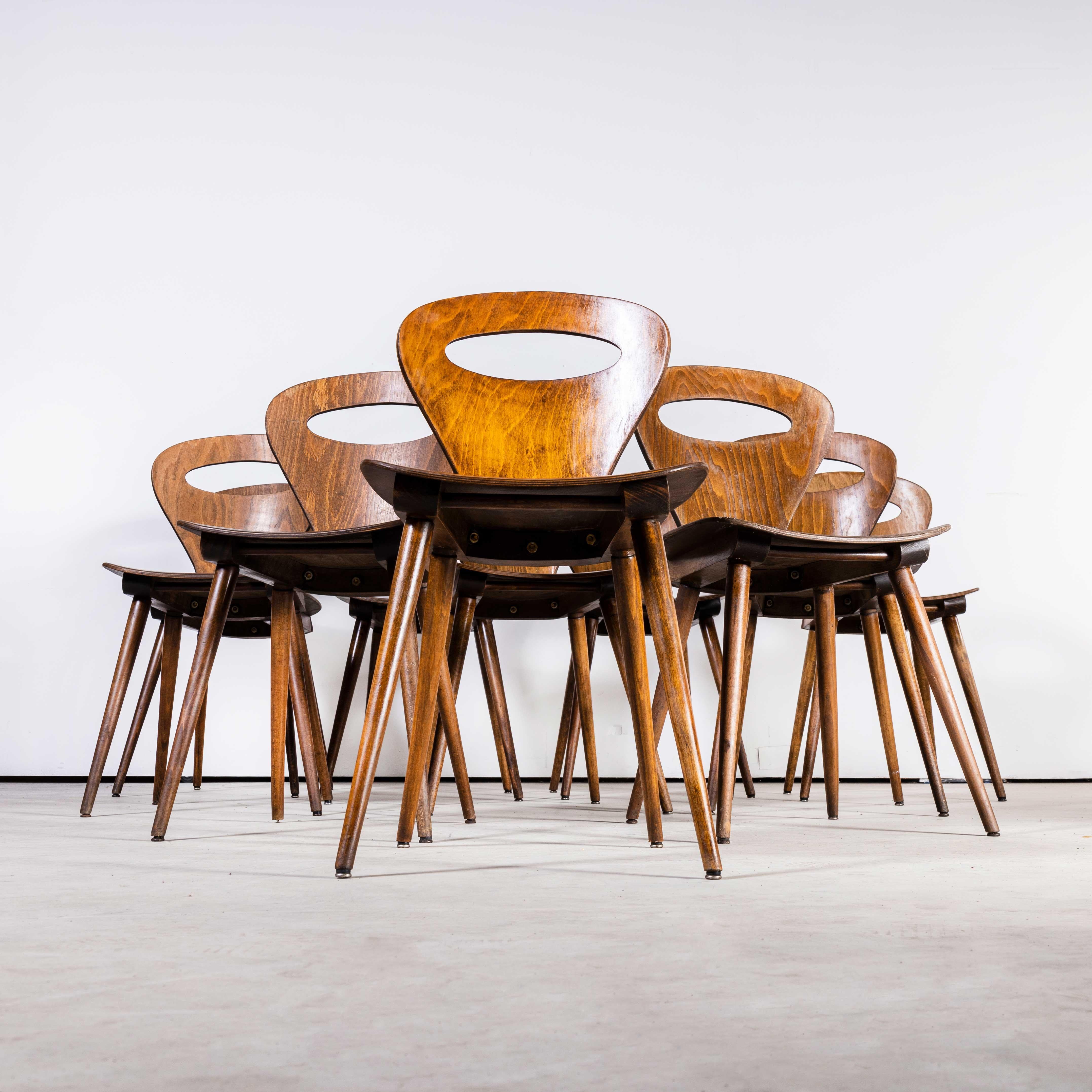 Bois cintré Chaise de salle à manger française Baumann Fourmi des années 1950, lot de dix
