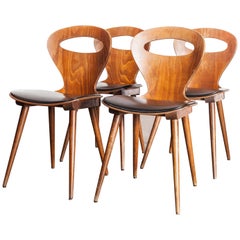 chaise de salle à manger Baumann Fourmi des années 1950 avec assise tapissée:: lot de quatre