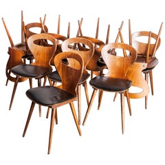 französischer Baumann Fourmi-Esszimmerstuhl mit gepolstertem Sitz:: 1950er Jahre:: Satz von zwölf Stühlen
