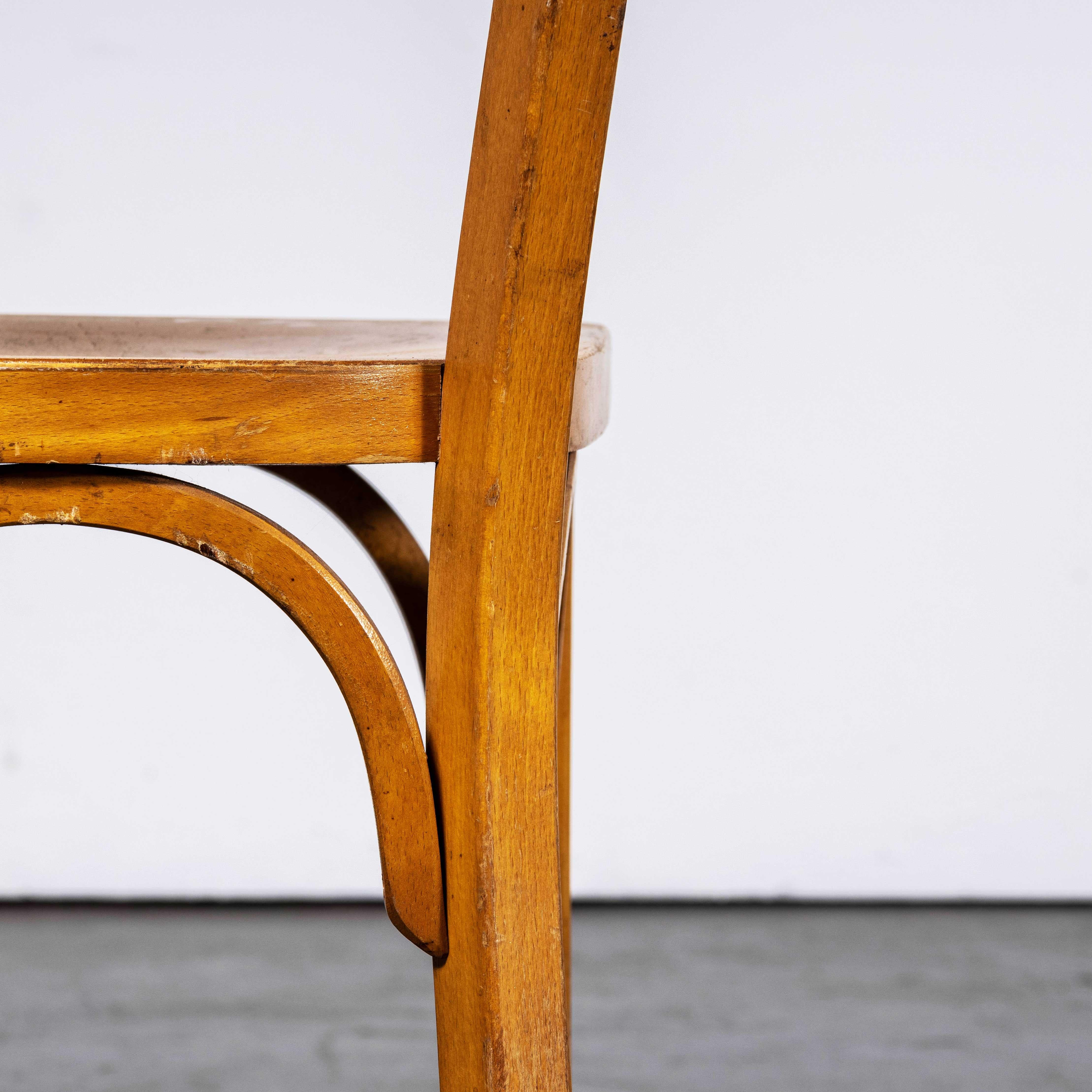 1950's French Baumann Honey Beech Bentwood Dining Chairs - Set Of Six 6