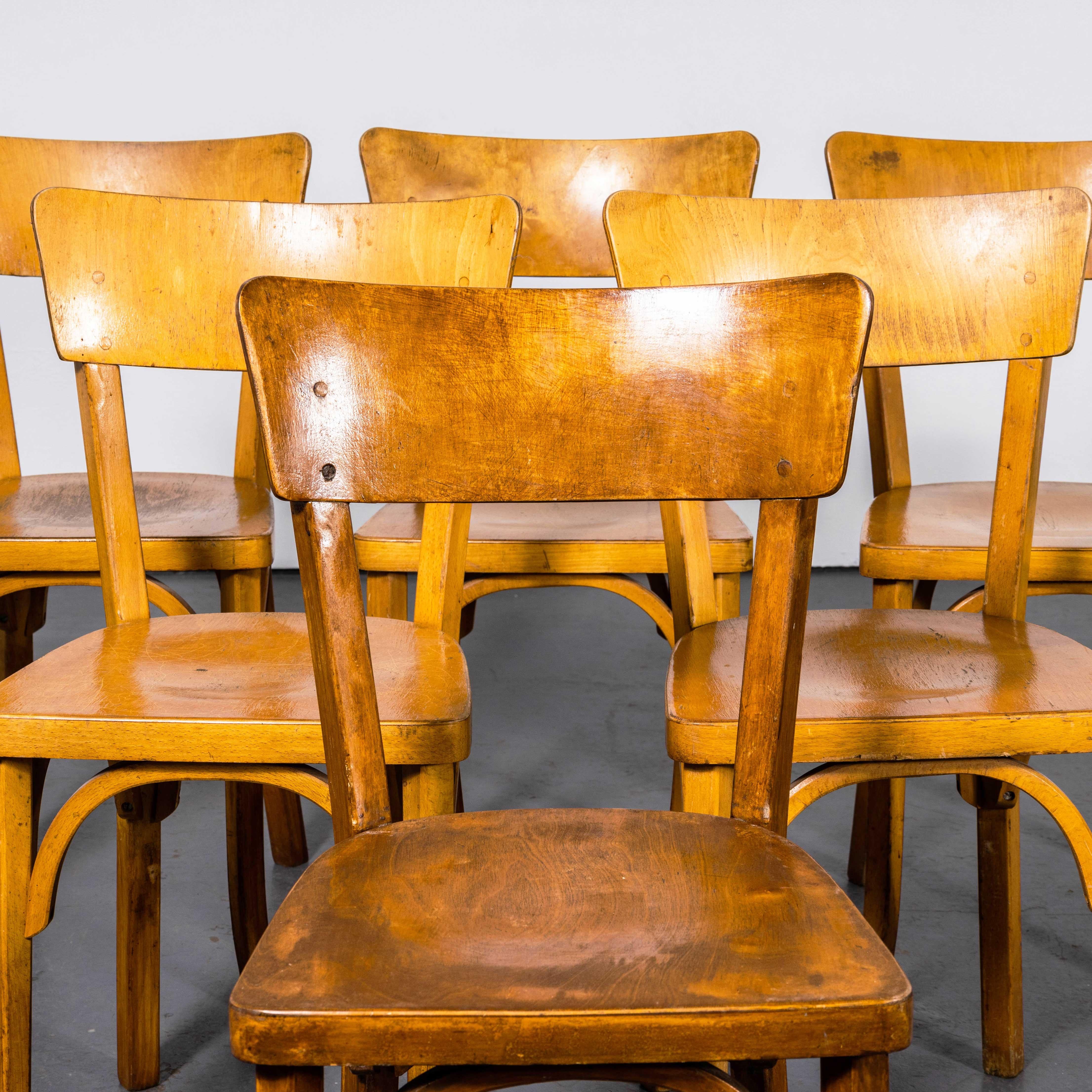 1950's French Baumann Honey Beech Bentwood Dining Chairs - Set Of Six In Good Condition In Hook, Hampshire
