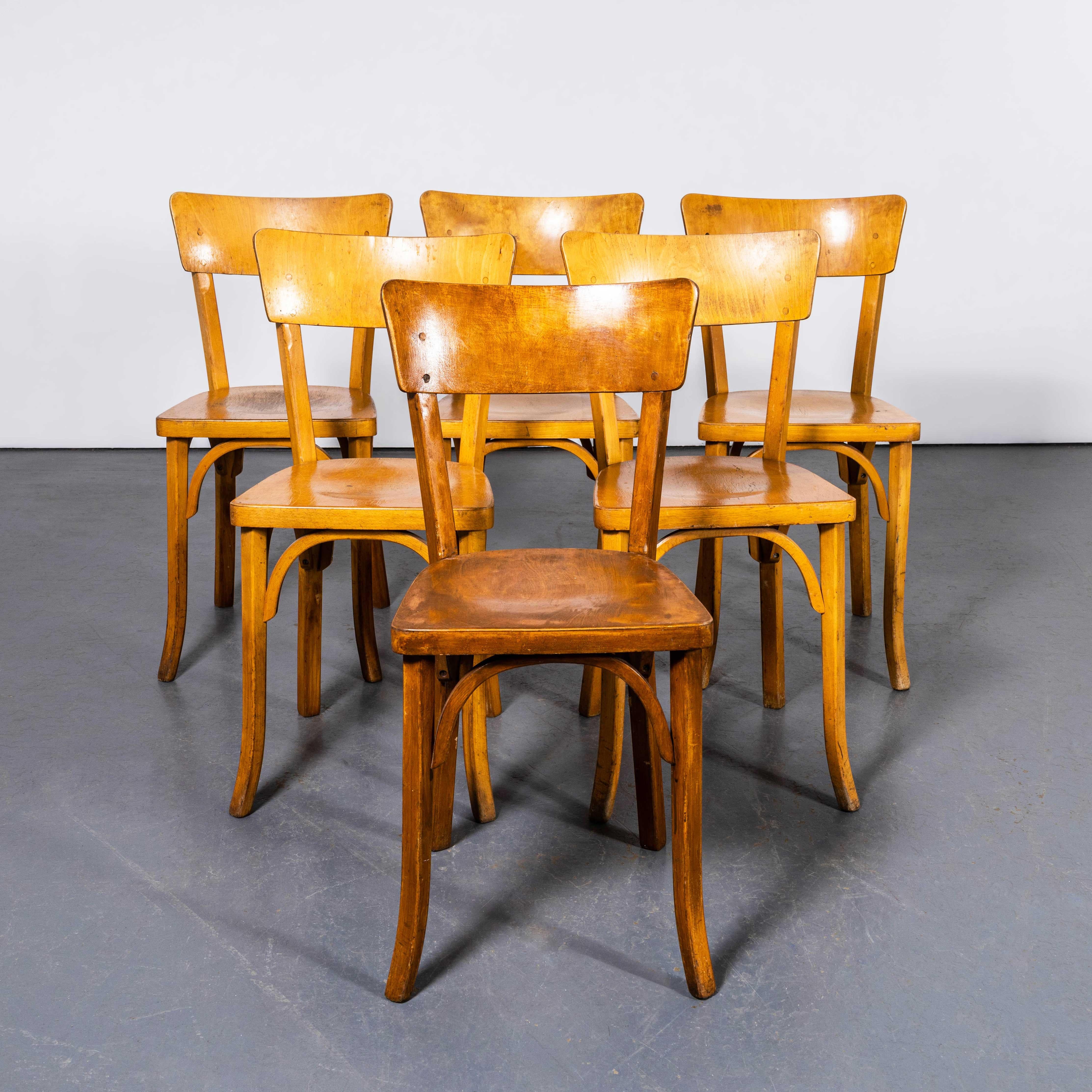 1950's French Baumann Honey Beech Bentwood Dining Chairs - Set Of Six 1