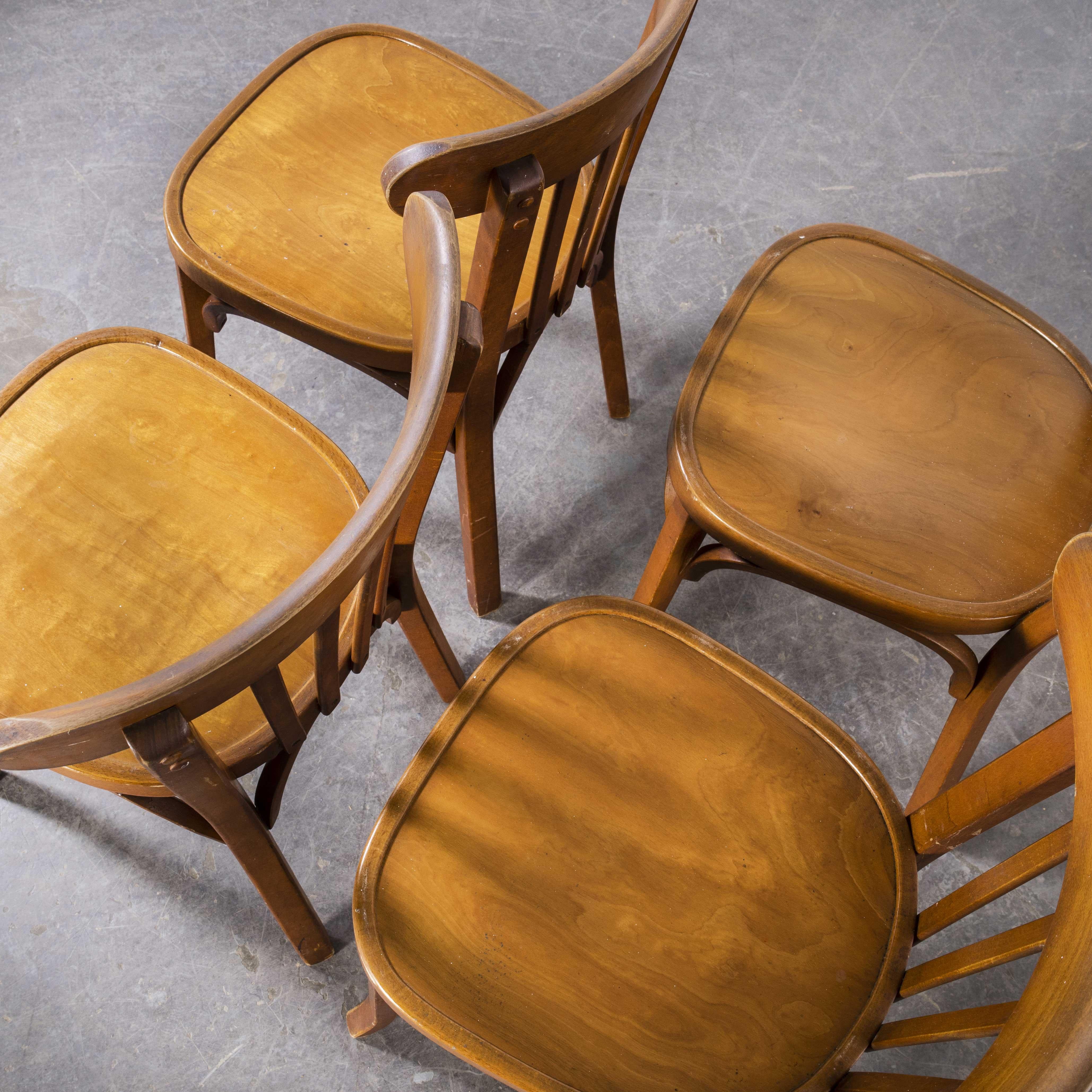 1950's French Baumann Honey Bentwood Dining Chair, Set of Four 1