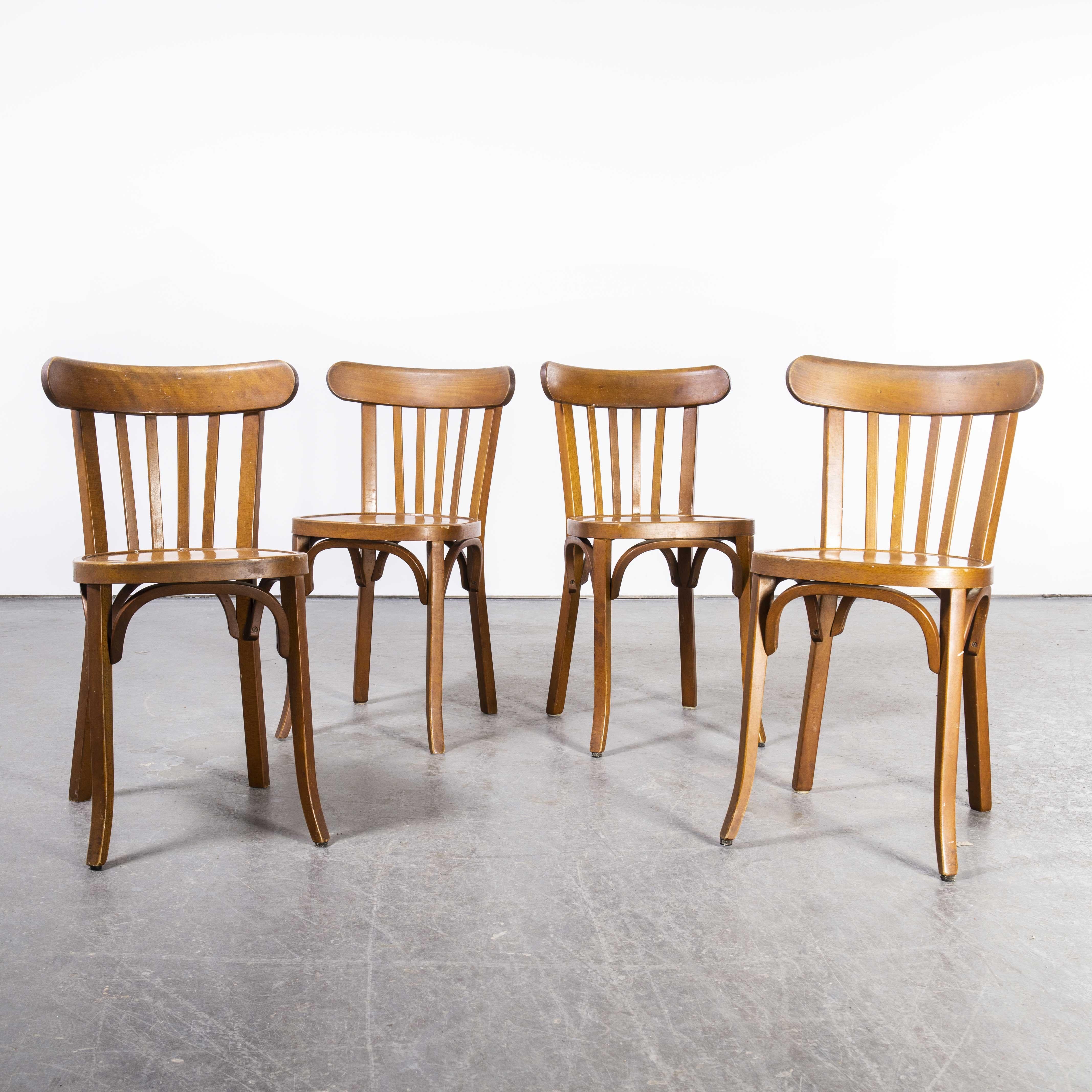 1950's French Baumann Honey Bentwood Dining Chair, Set of Four 3