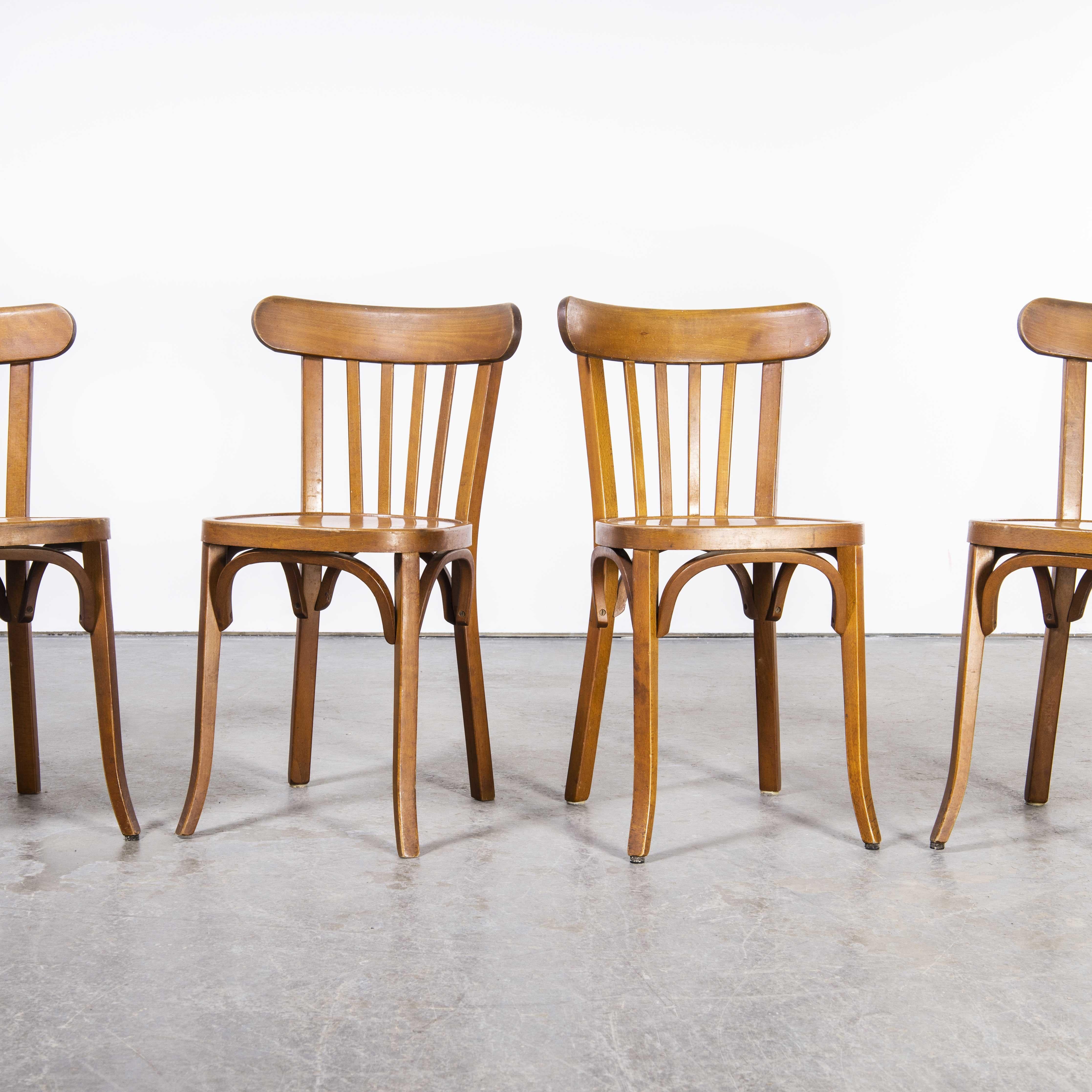 1950's French Baumann Honey Bentwood Dining Chair, Set of Four 4