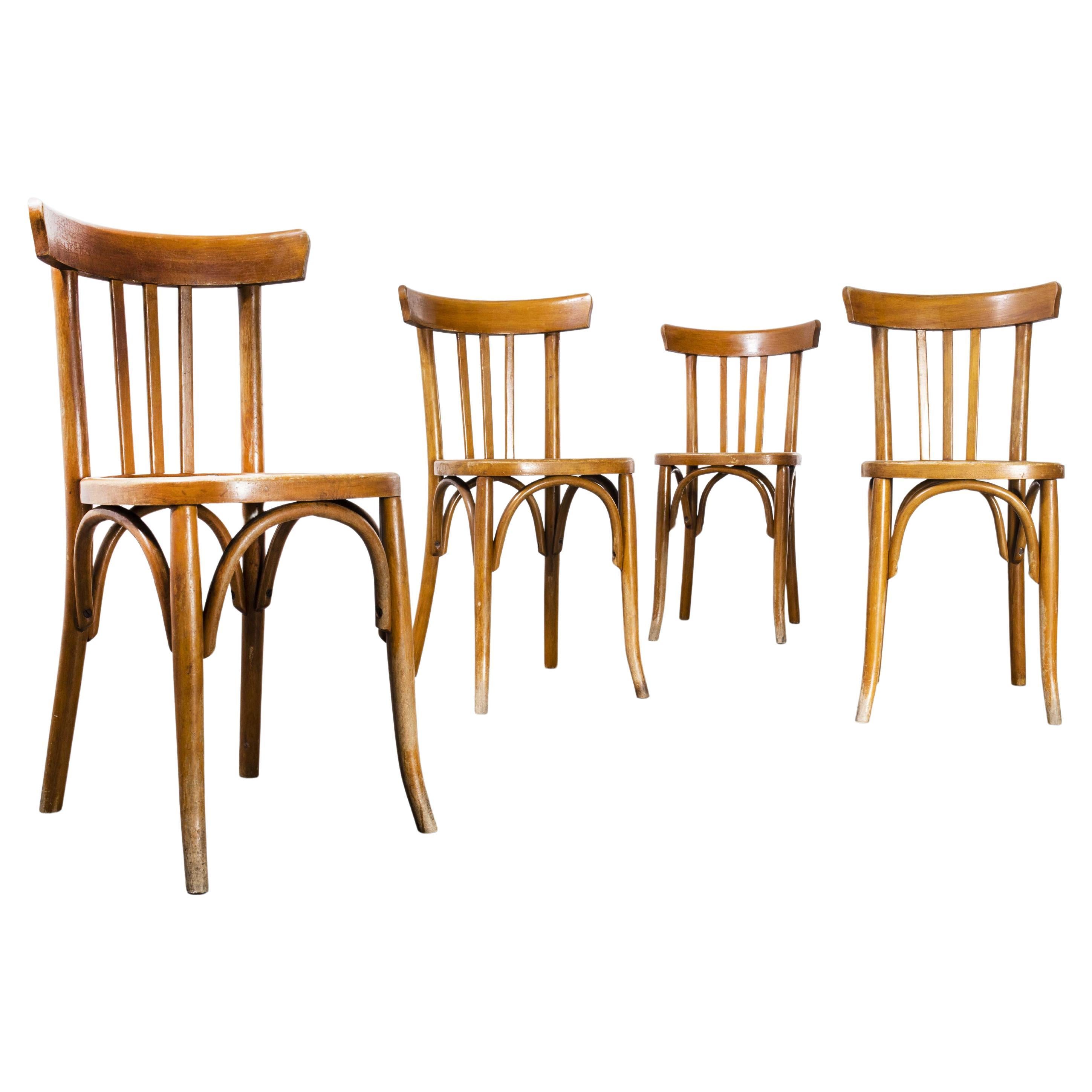 1950
s French Baumann Honey Bentwood Tri Slat Dining Chair, Set of Four