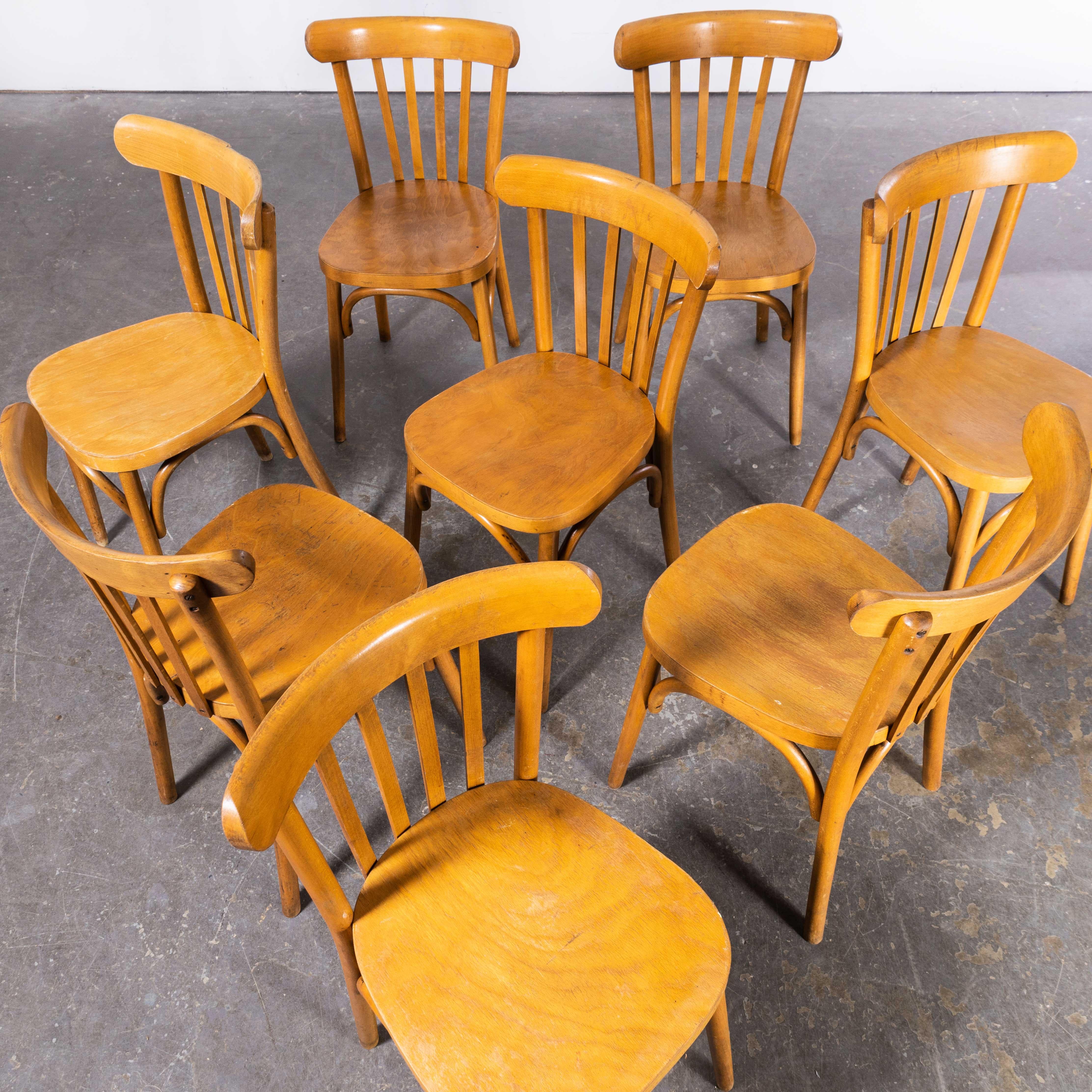 1950s French Baumann Honey Bistro Dining Chair, Set of Eight For Sale 4