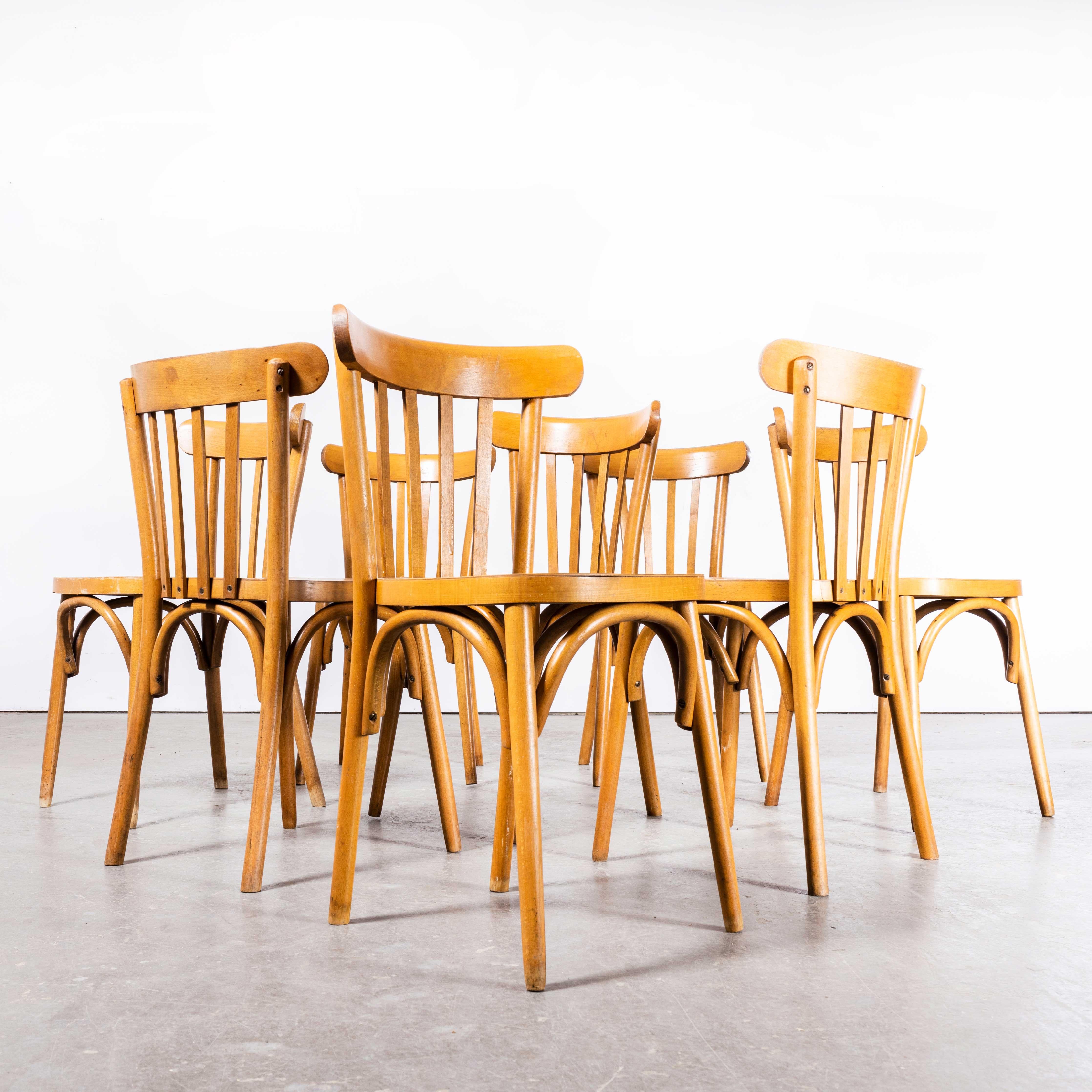 1950s French Baumann Honey Bistro Dining Chair, Set of Eight In Good Condition For Sale In Hook, Hampshire