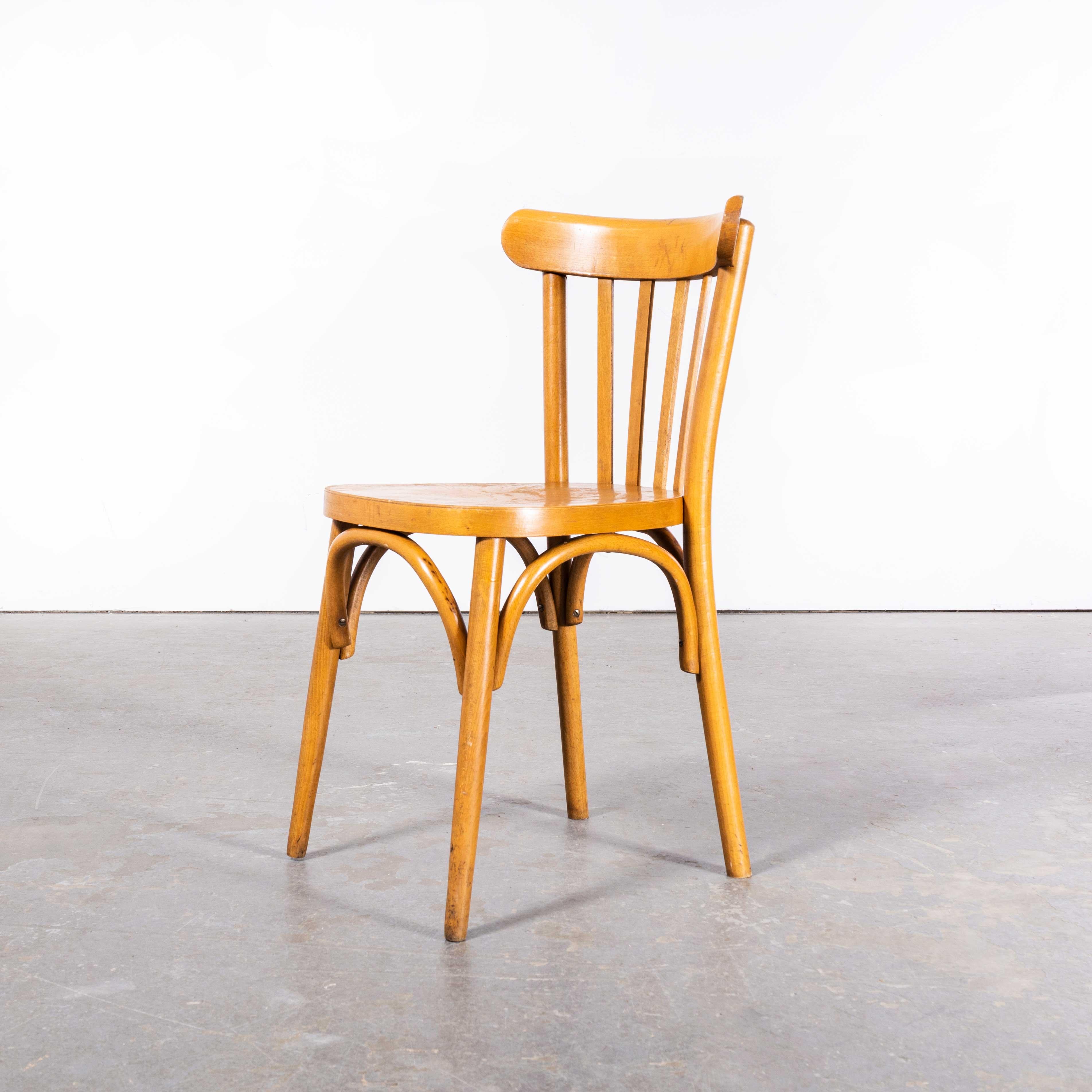 Beech 1950s French Baumann Honey Bistro Dining Chair, Set of Eight For Sale