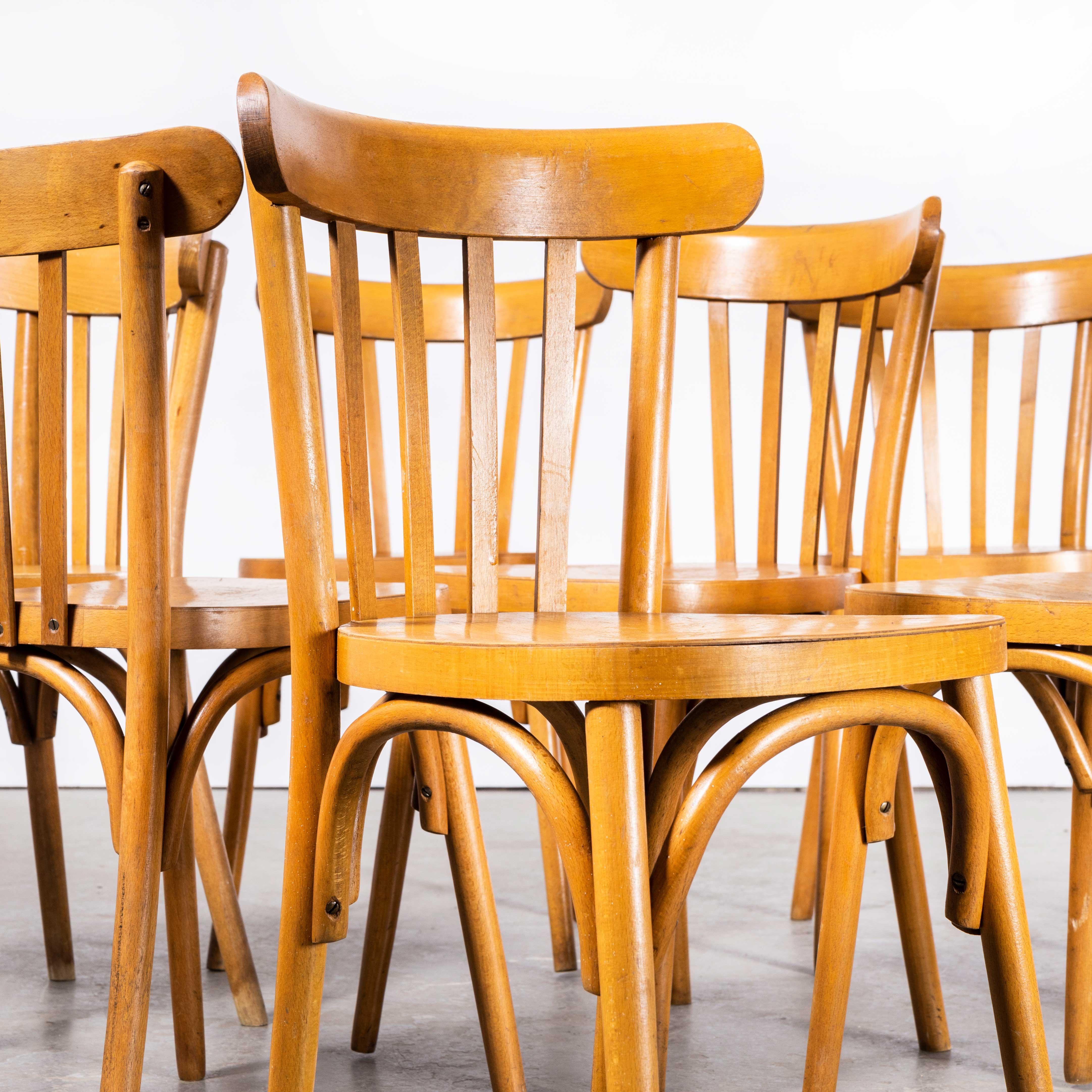 1950s French Baumann Honey Bistro Dining Chair, Set of Eight For Sale 3