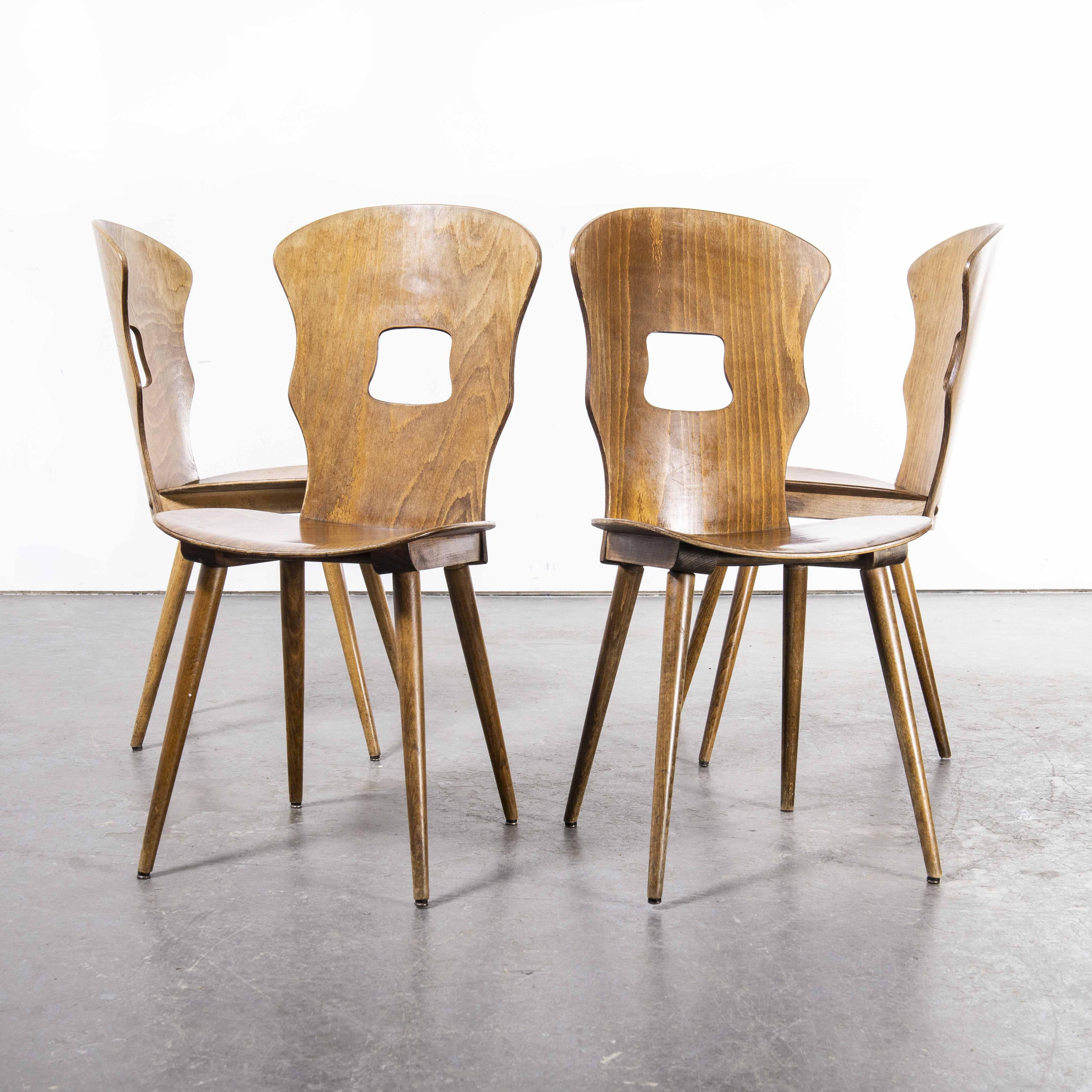 1950's French Baumann Light Oak Gentiane  Dining Chair - Set Of Four In Good Condition For Sale In Hook, Hampshire