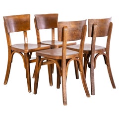 1950s French Baumann Mid Oak Bentwood Dining Chairs, Set of Four
