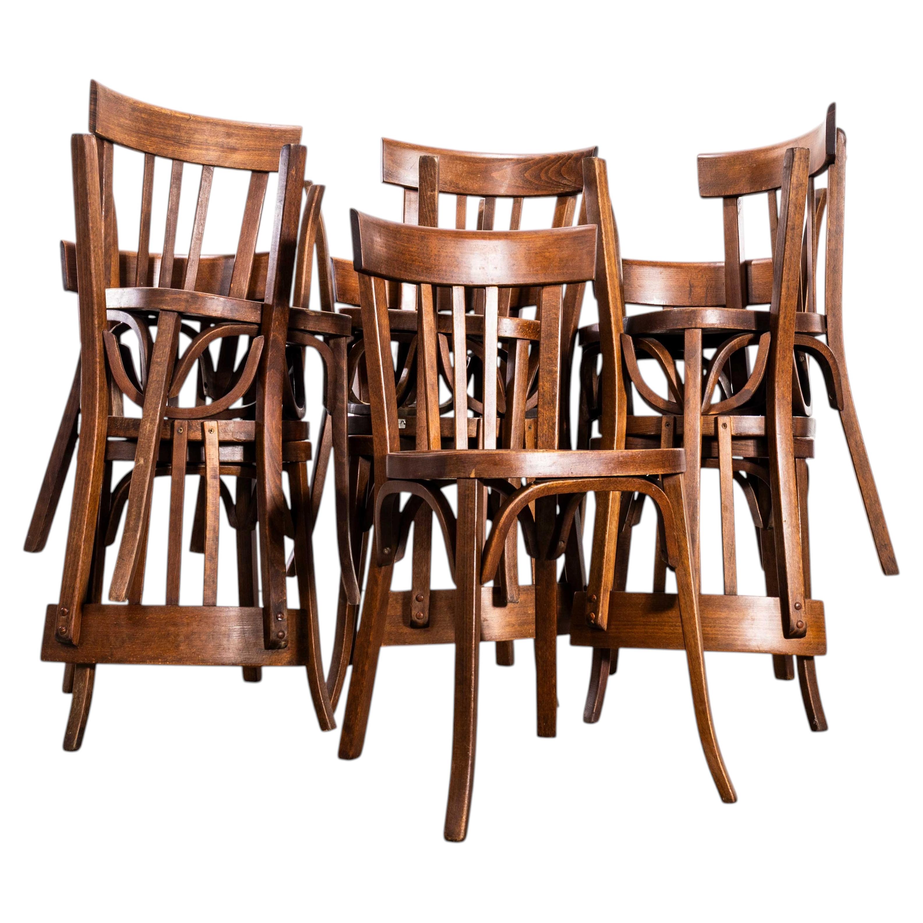 1950’s French Baumann Mid Oak Tri Back Bentwood Dining Chairs