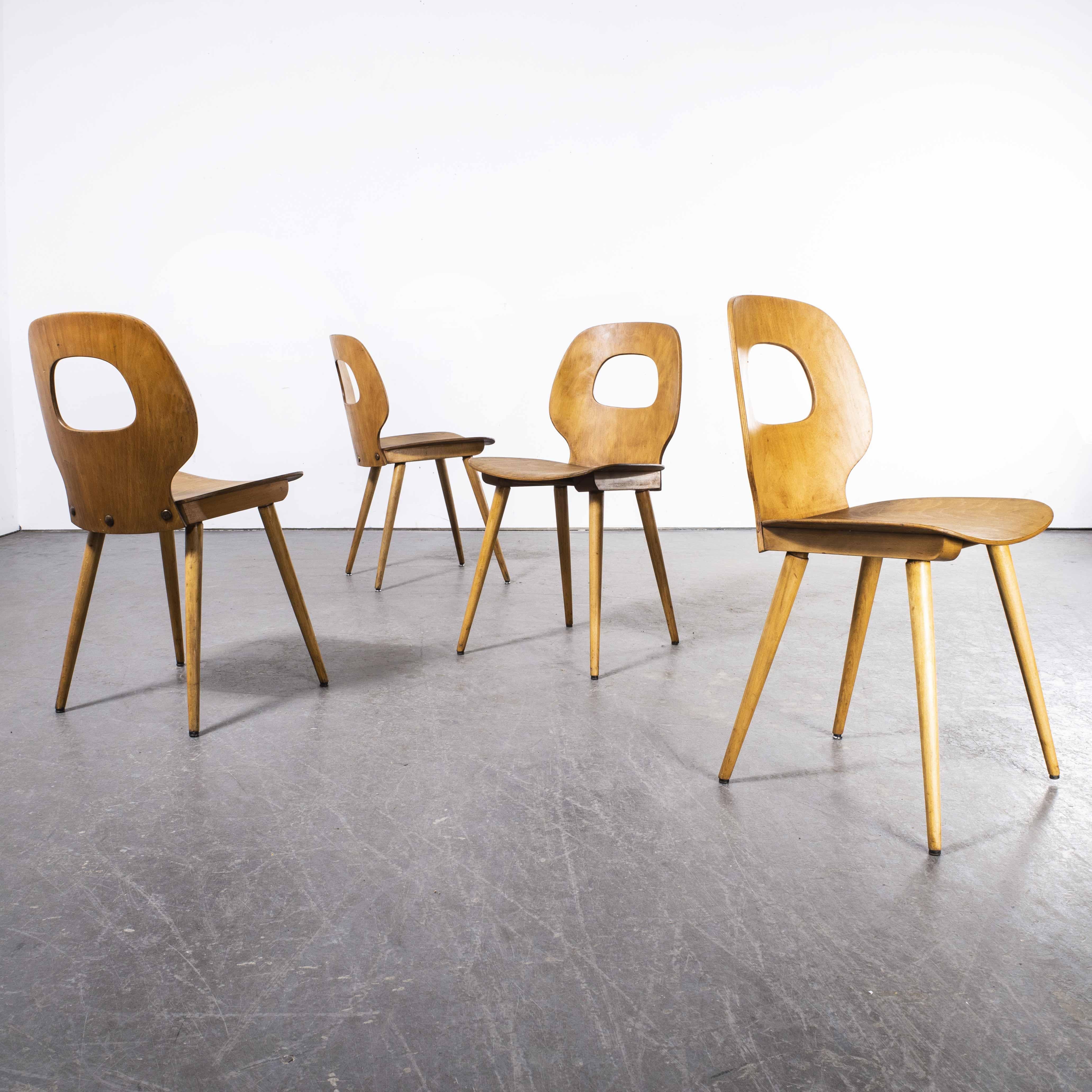 1950’s French Baumann Oeil dining chair – set of four
1950’s French Baumann Oeil dining chair – set of four. Baumann is a slightly off the radar French producer just starting to gain traction in the market. Baumann was founded in 1901, by Swiss man