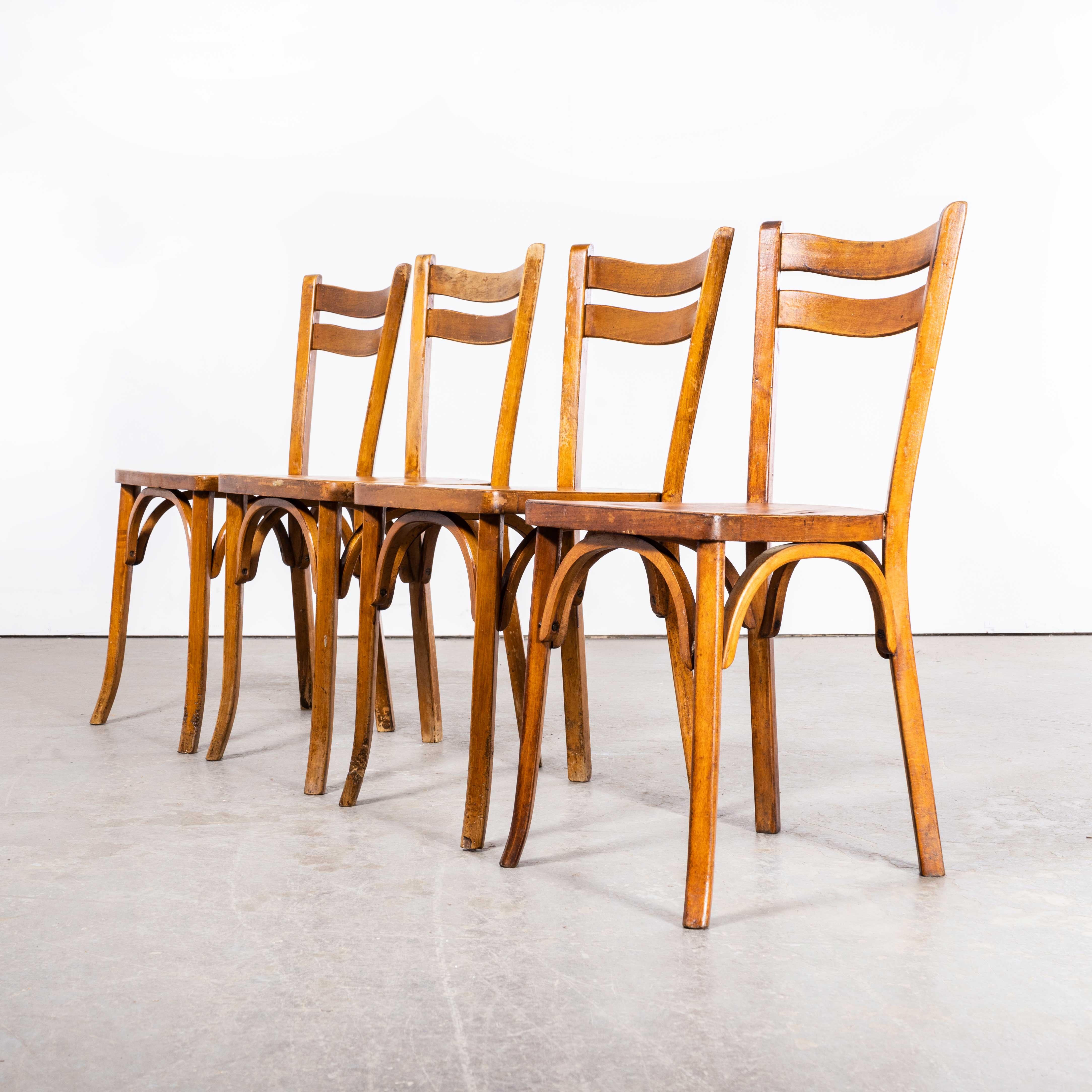 1950's French Baumann Wavy Back  Bentwood Dining Chairs - Set Of Four In Good Condition For Sale In Hook, Hampshire