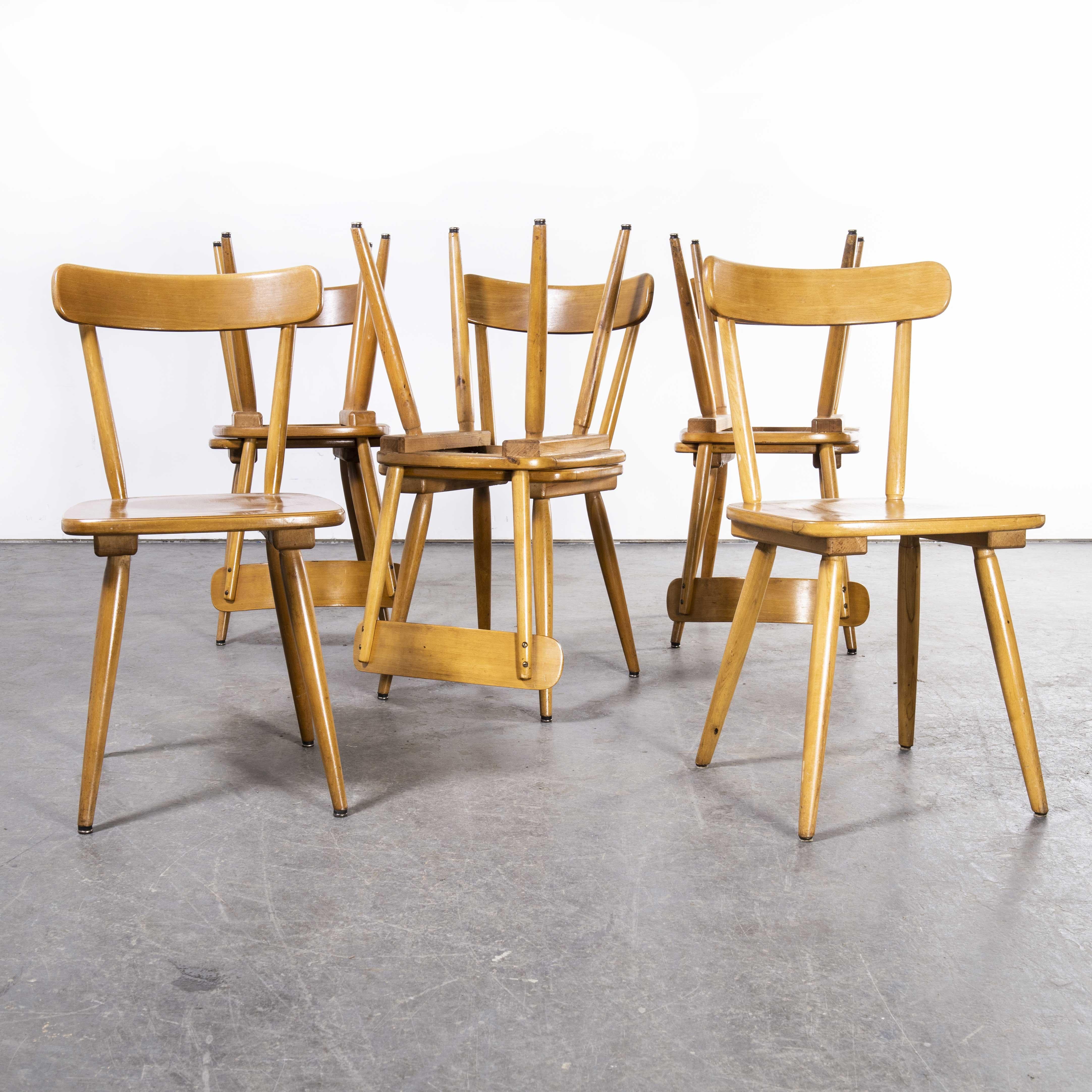 Mid-20th Century 1950's French Beech Simple Back Dining Chairs, Set of Eight For Sale