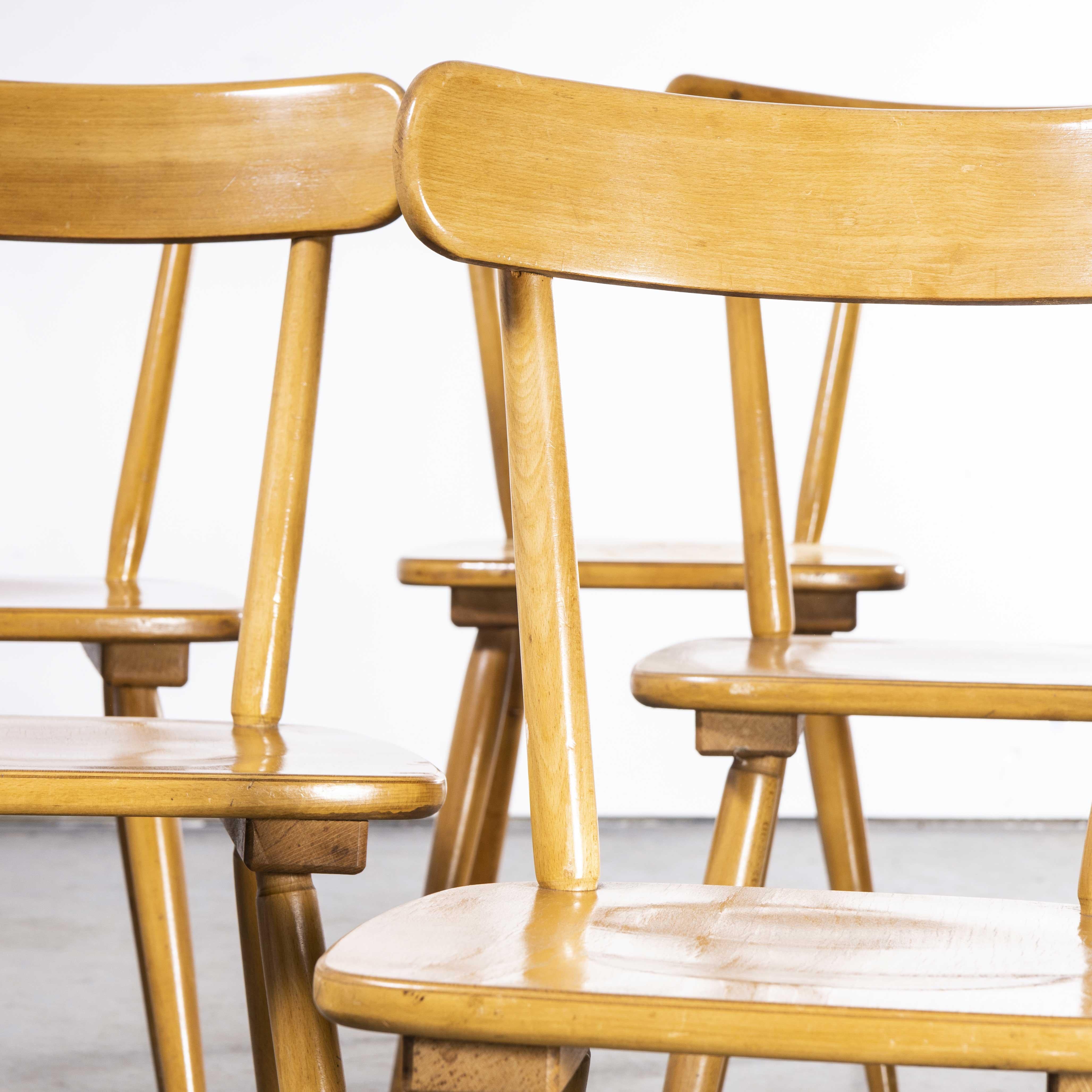 1950's French Beech Simple Back Dining Chairs, Set of Eight For Sale 2