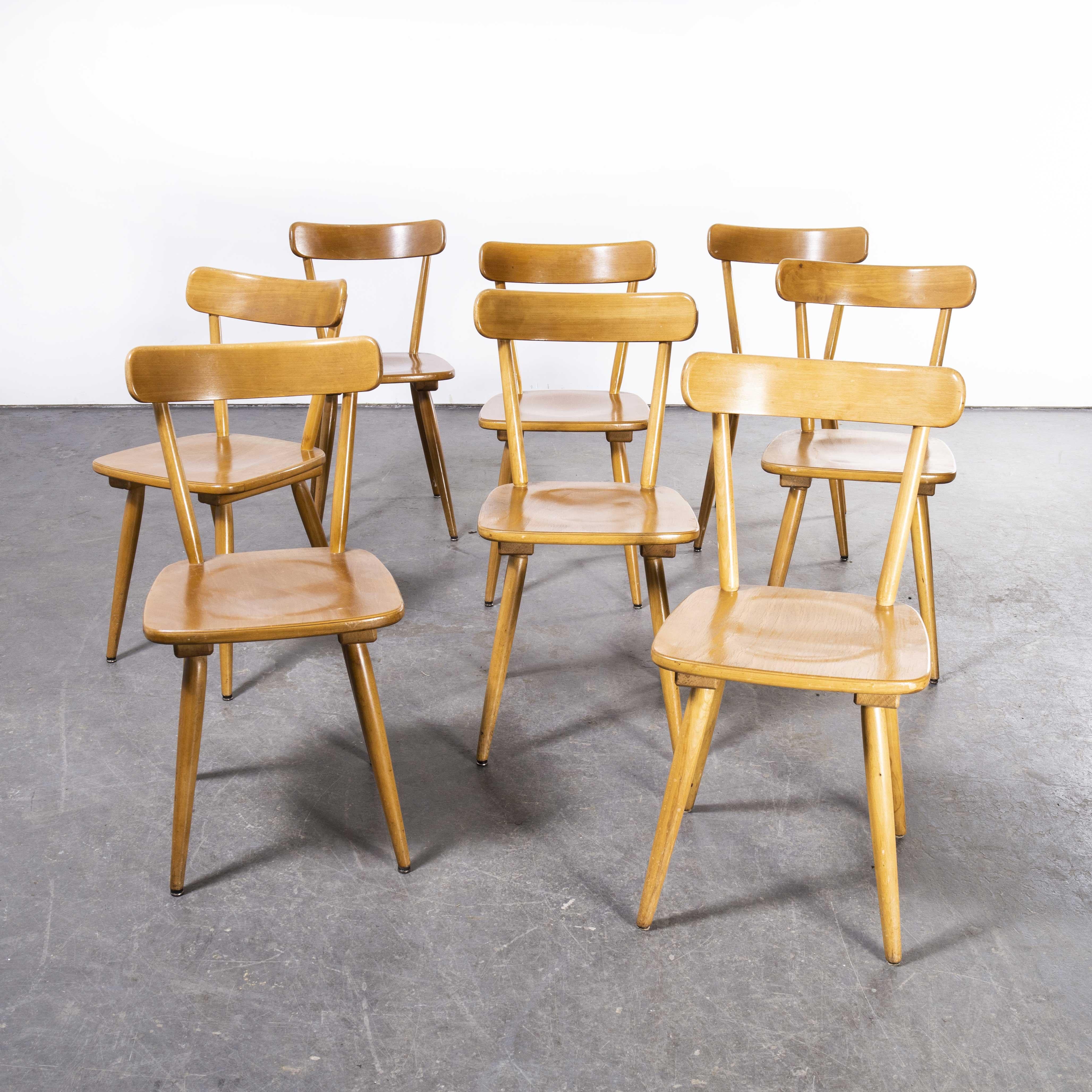 1950's French Beech Simple Back Dining Chairs, Set of Eight For Sale 5