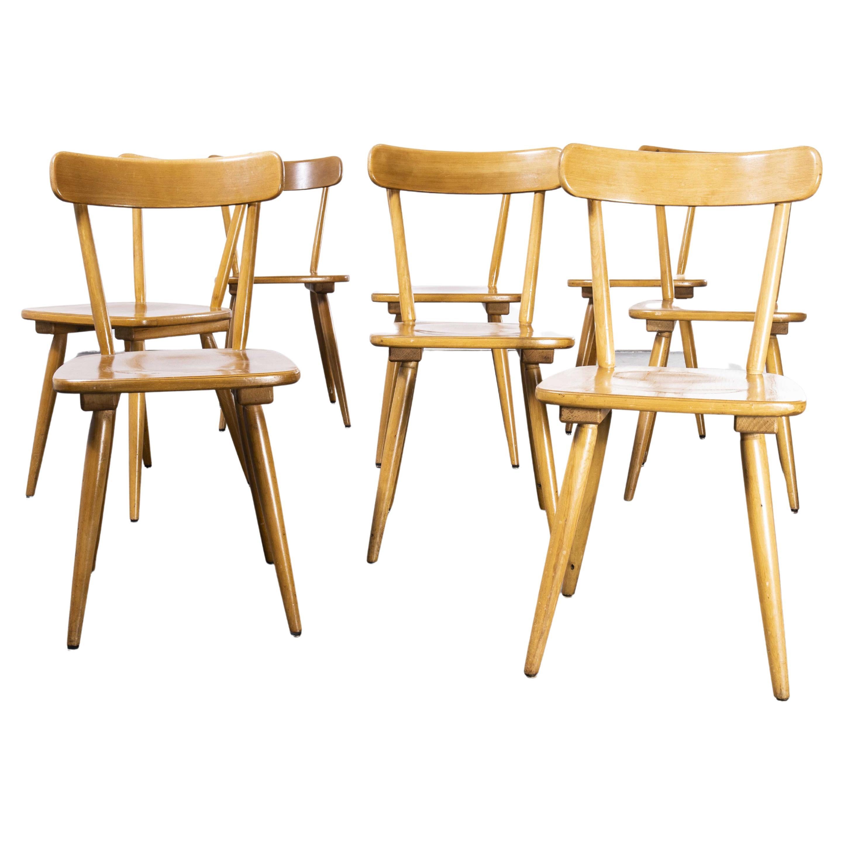 1950's French Beech Simple Back Dining Chairs, Set of Eight For Sale