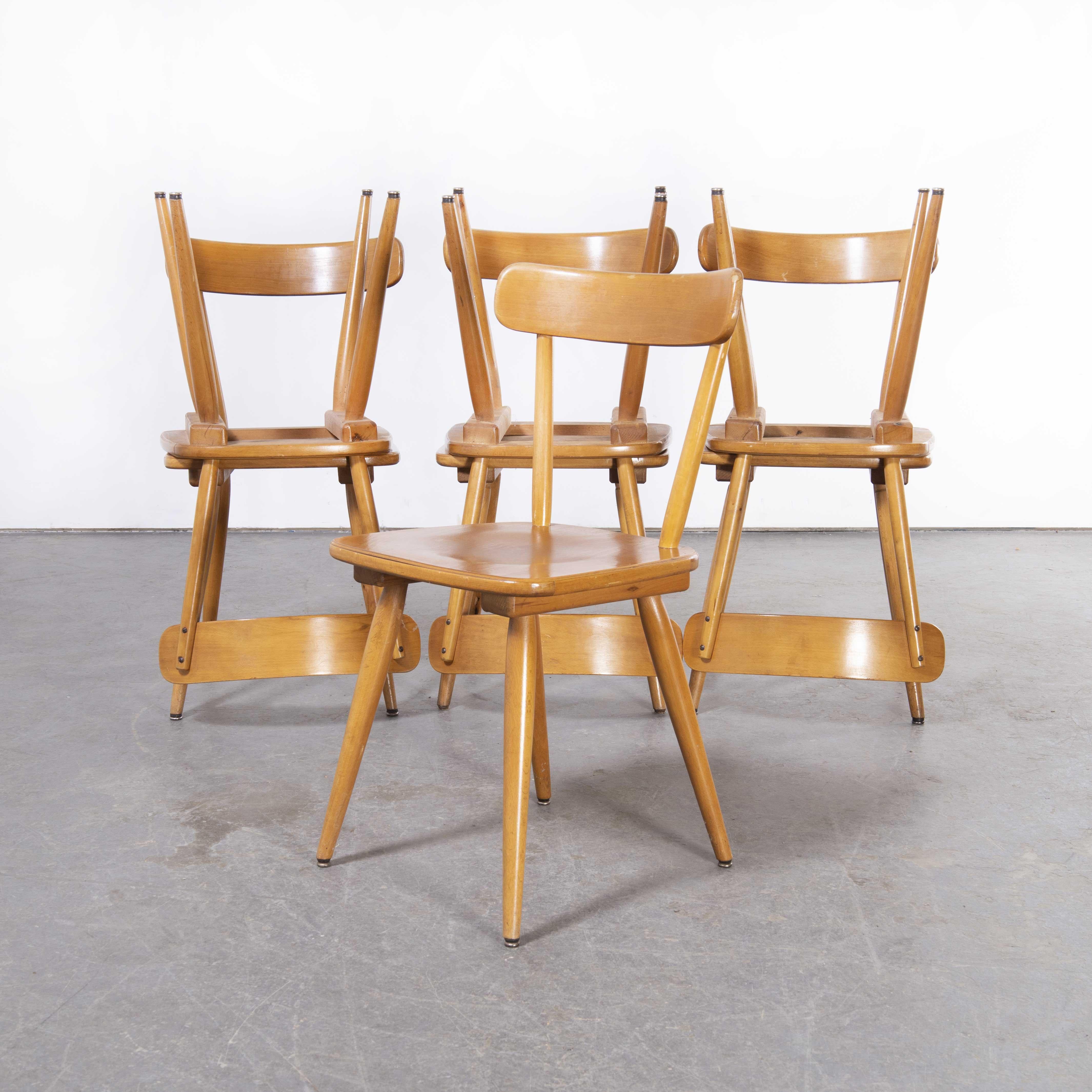 Mid-20th Century 1950's French Beech Simple Back Dining Chairs, Set of Seven For Sale