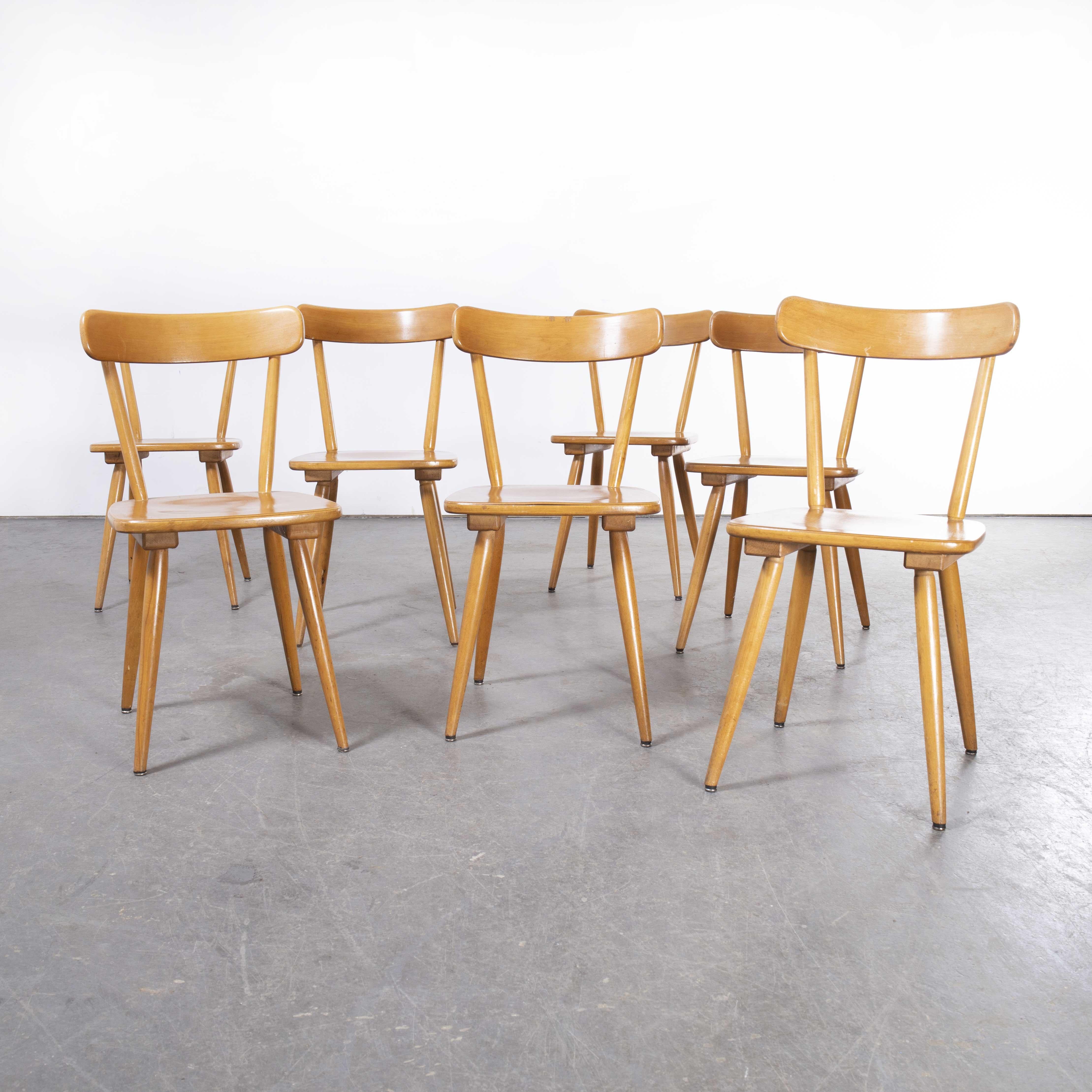 1950's French Beech Simple Back Dining Chairs, Set of Seven For Sale 2