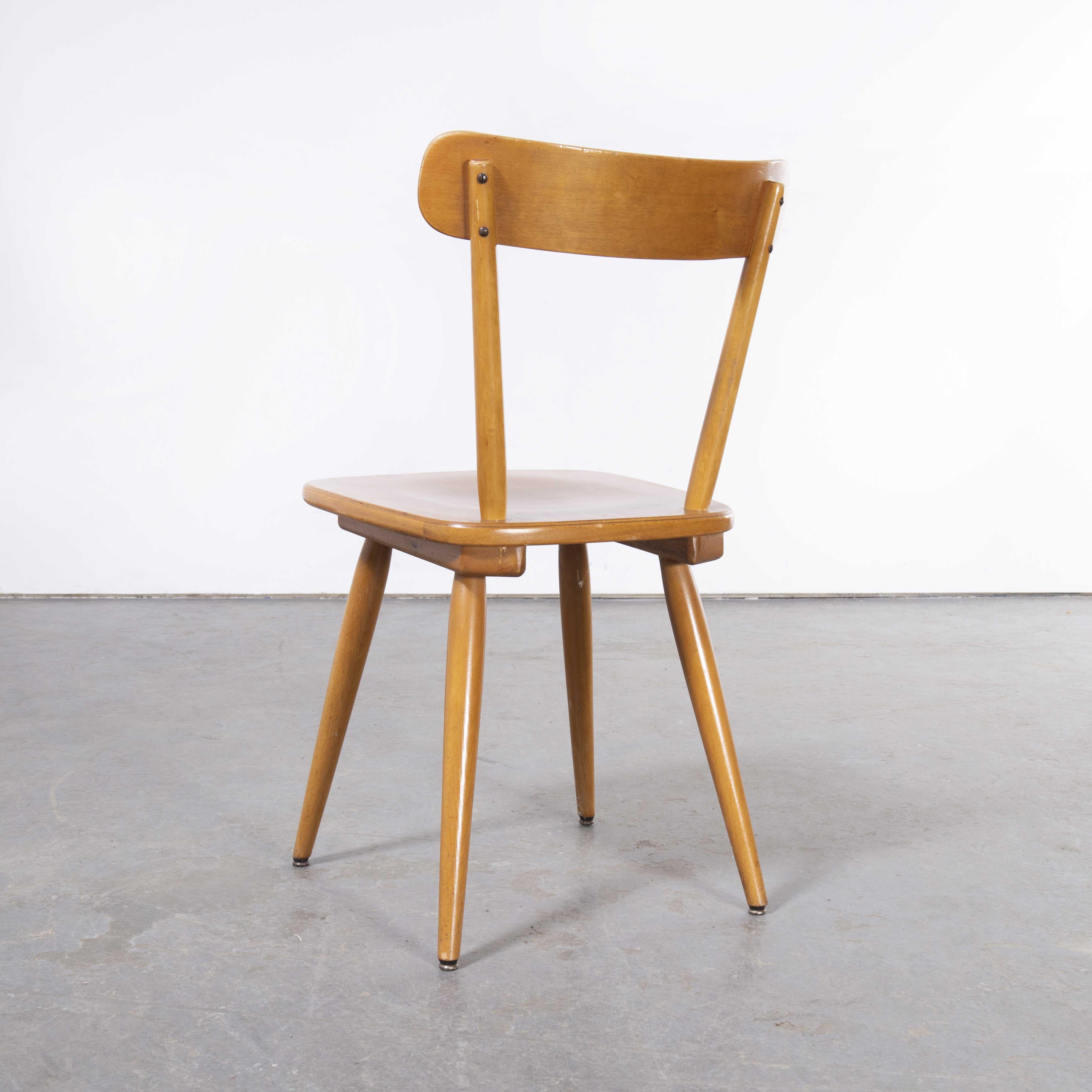 1950's French Beech Simple Back Dining Chairs, Set of Seven For Sale 3