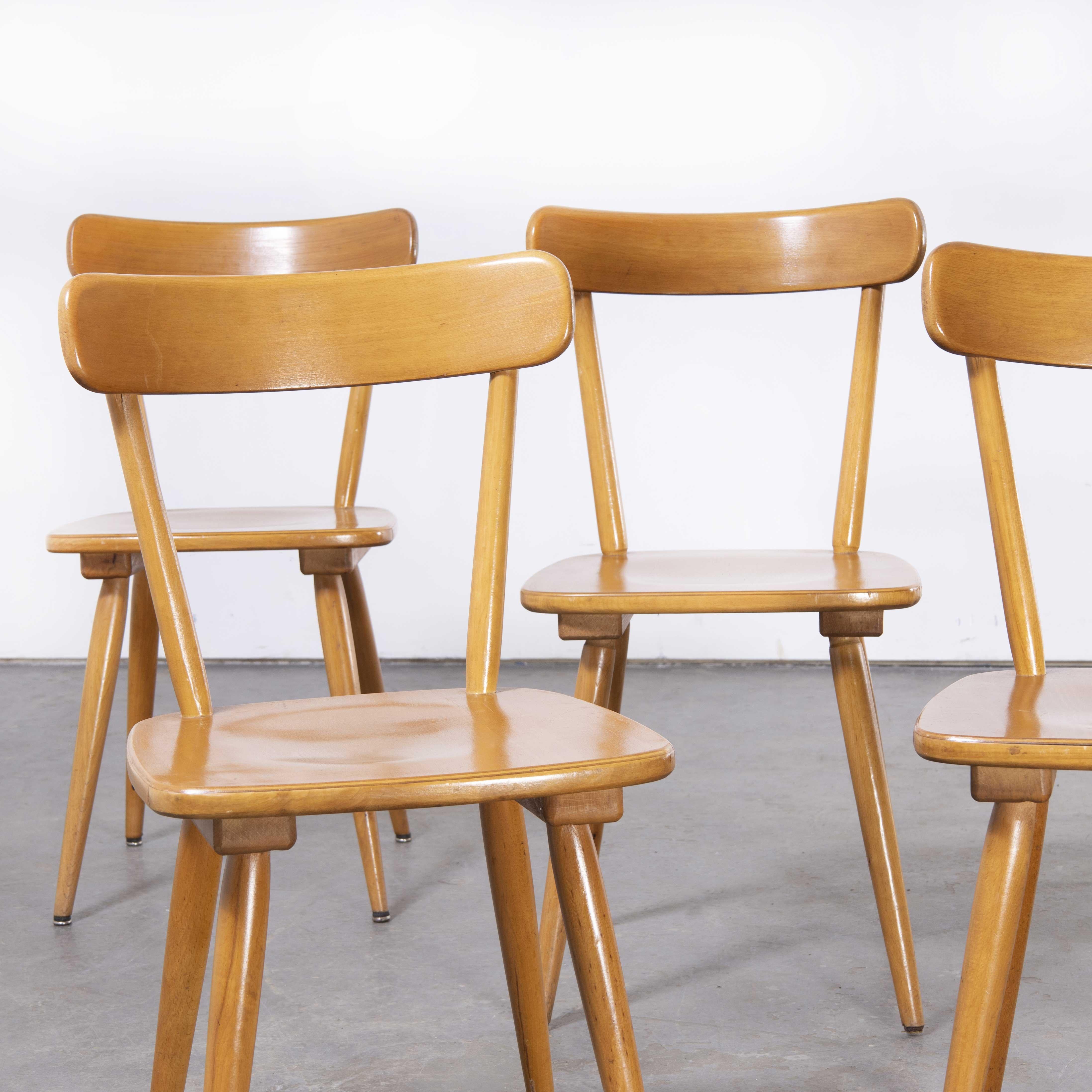 1950's French Beech Simple Back Dining Chairs, Set of Seven For Sale 4
